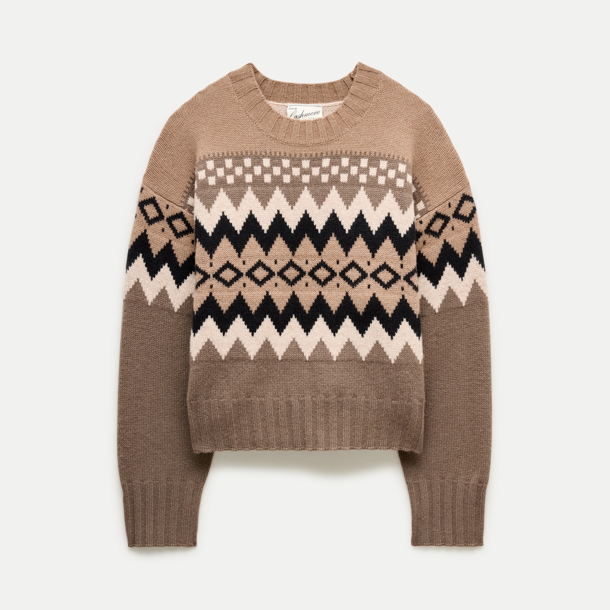 Relaxed cashmere crewneck in geometric Fair Isle