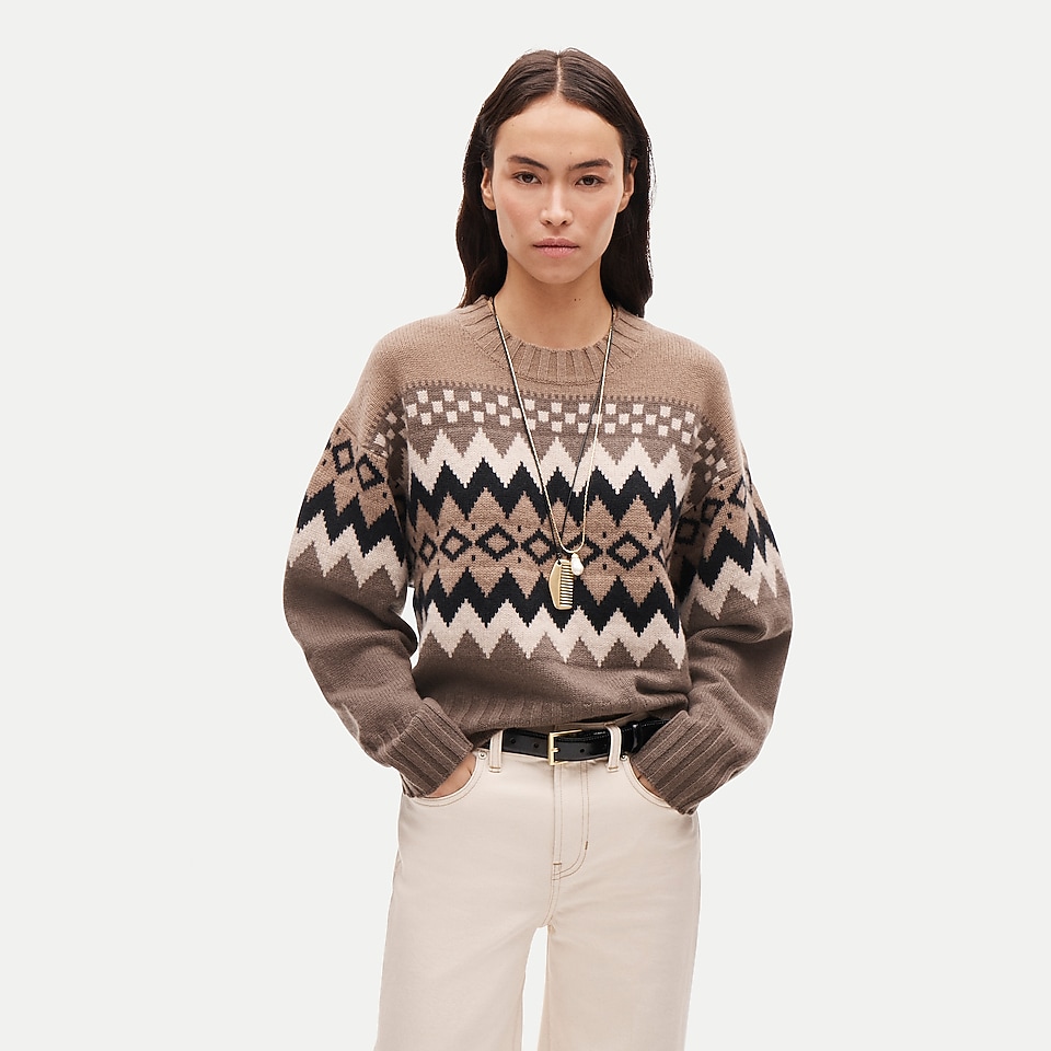 Relaxed cashmere crewneck in geometric Fair Isle by J.Crew