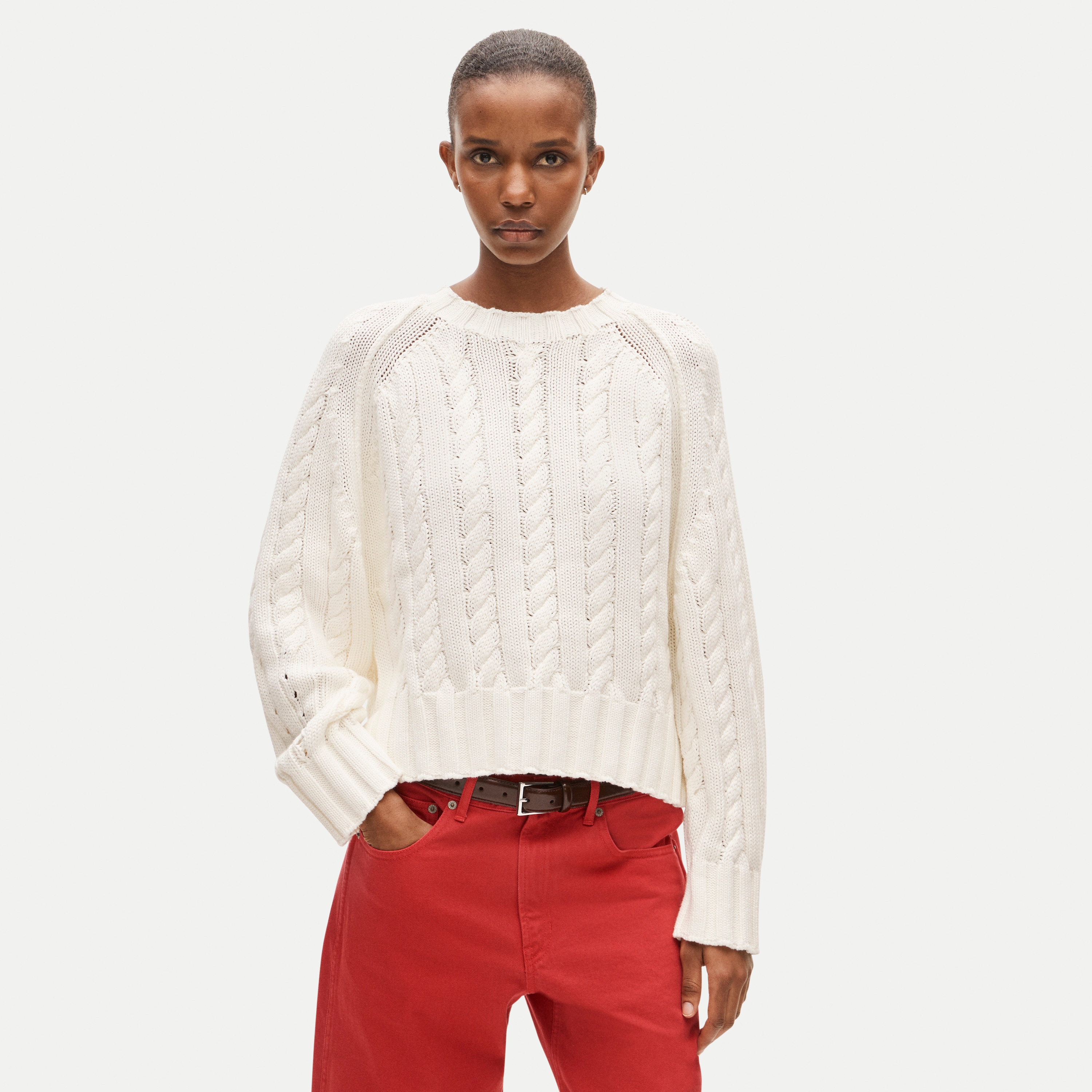 Rive crewneck in mixed cable-knit cotton
