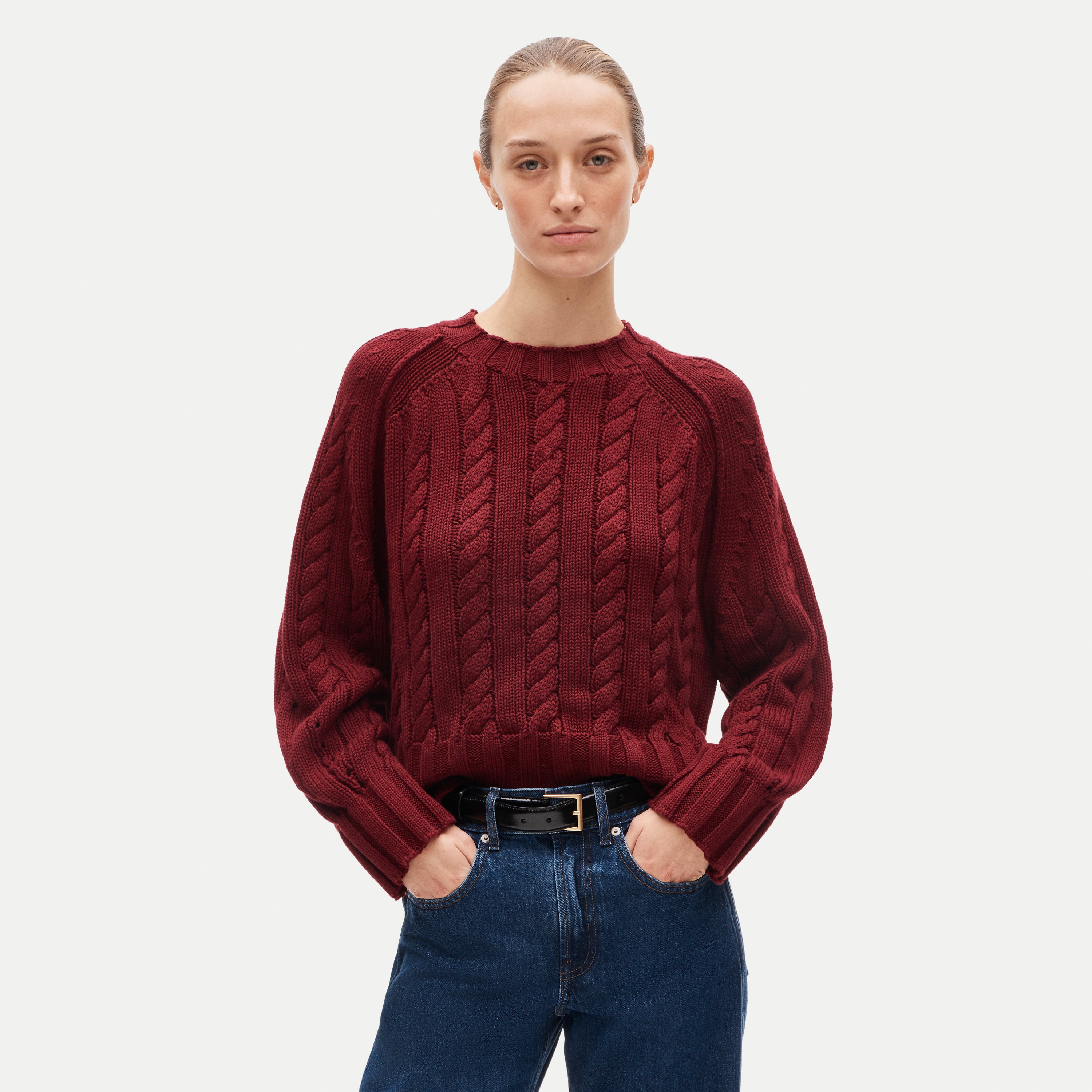 Rive crewneck in mixed cable-knit cotton