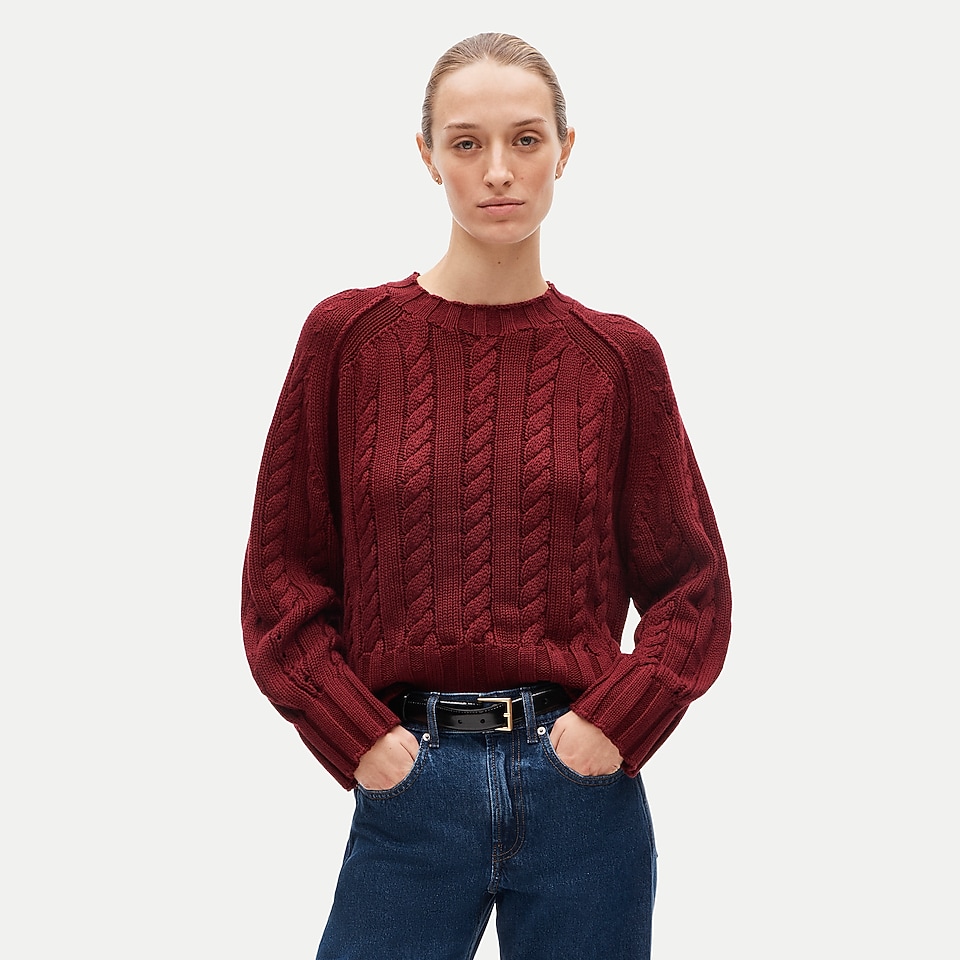 Rive crewneck in mixed cable-knit cotton by J.Crew