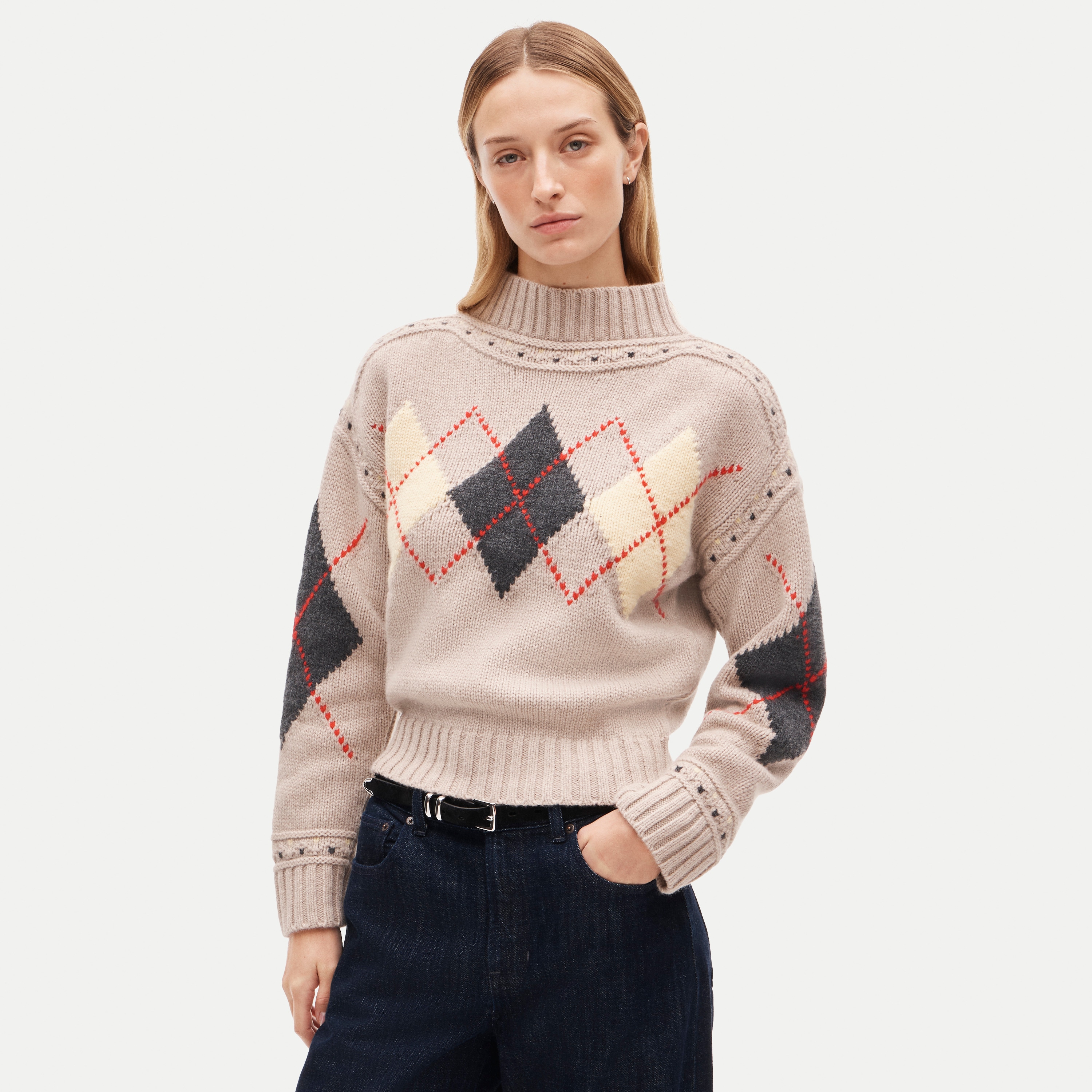 Mockneck sweater in argyle vintage wool