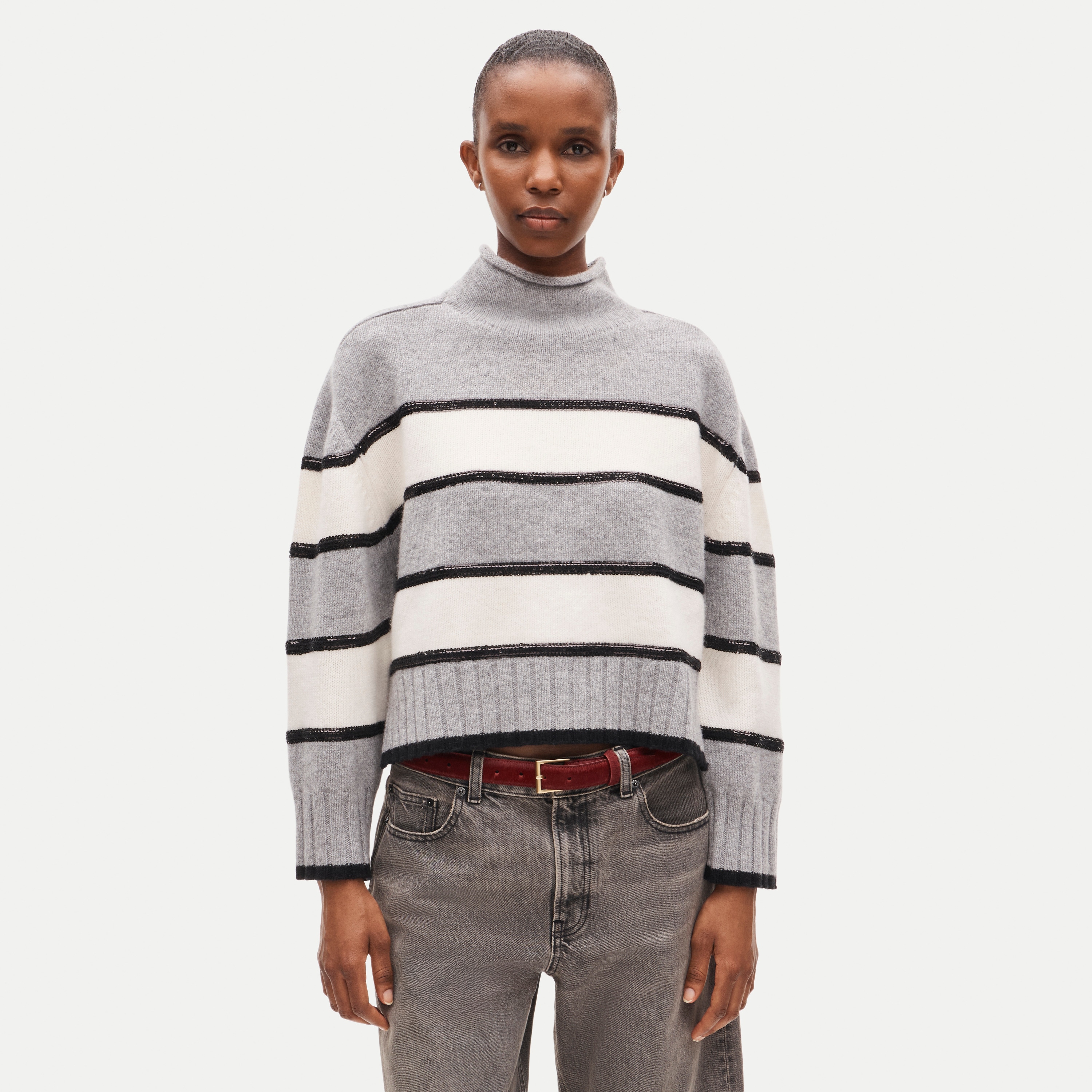 Vintage wool Rollneck™ sweater in embellished stripe