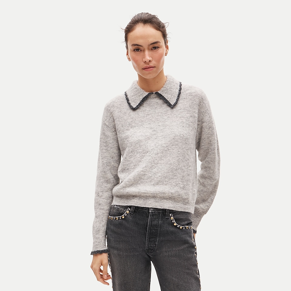 Tipped-collar sweater in alpaca blend by J.Crew