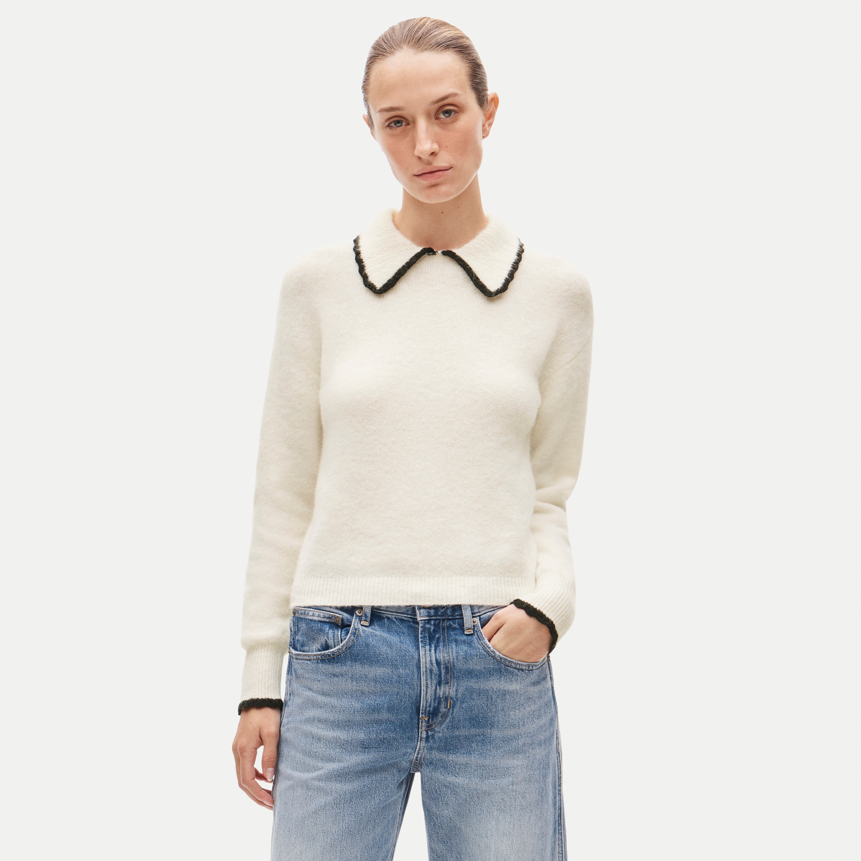 Tipped-collar sweater in alpaca blend