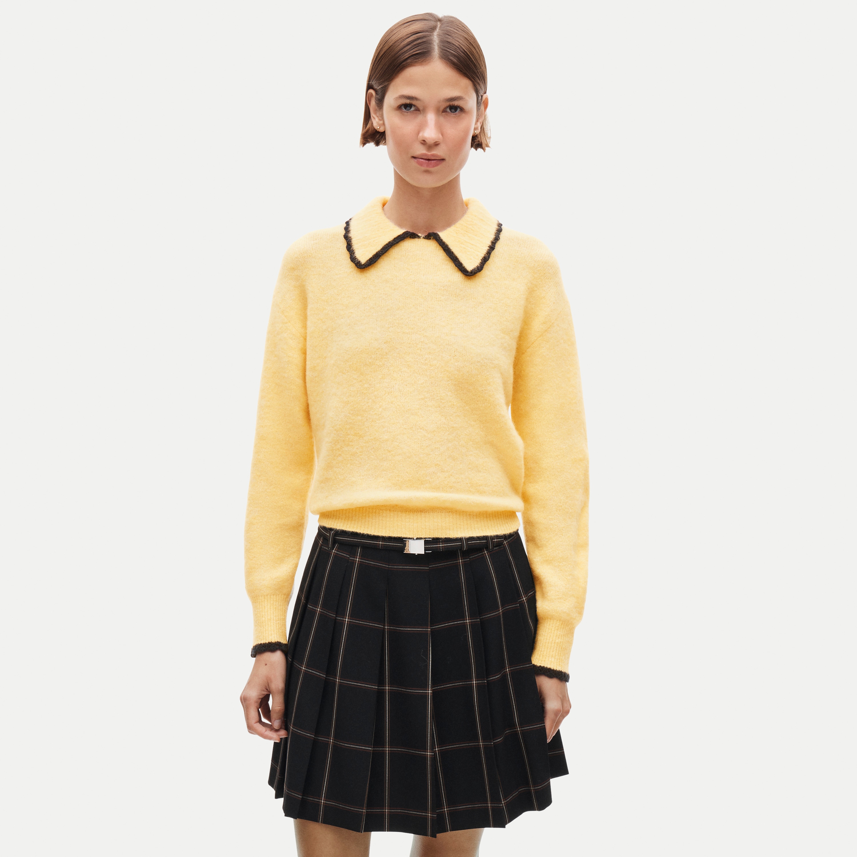 Tipped-collar sweater in alpaca blend