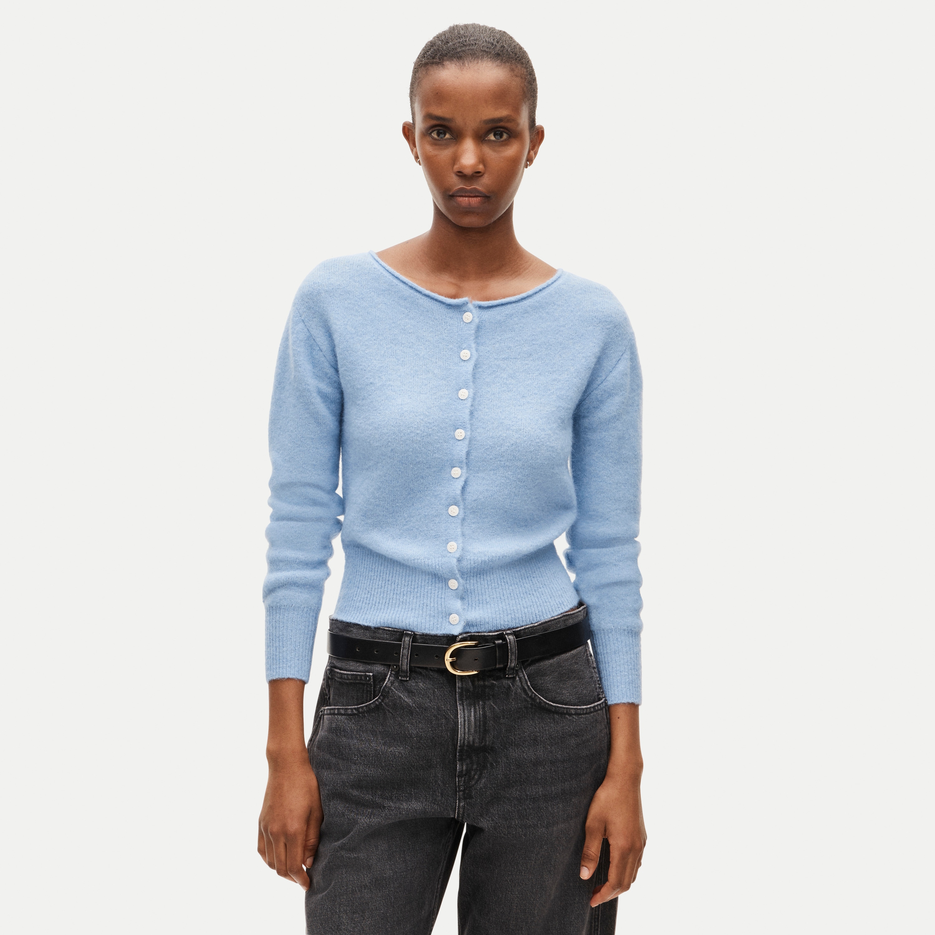 Boatneck cardigan in alpaca blend