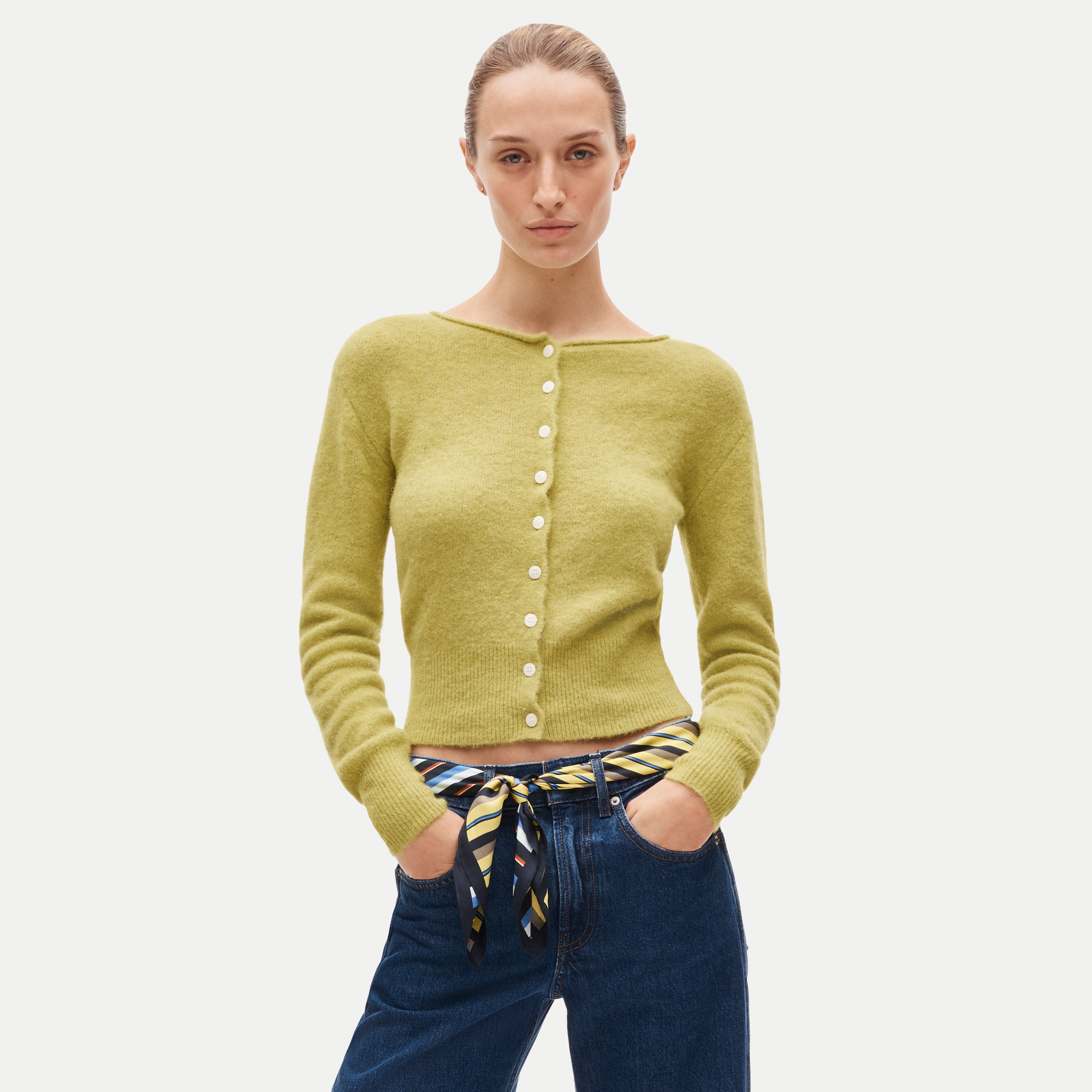 Boatneck cardigan in alpaca blend