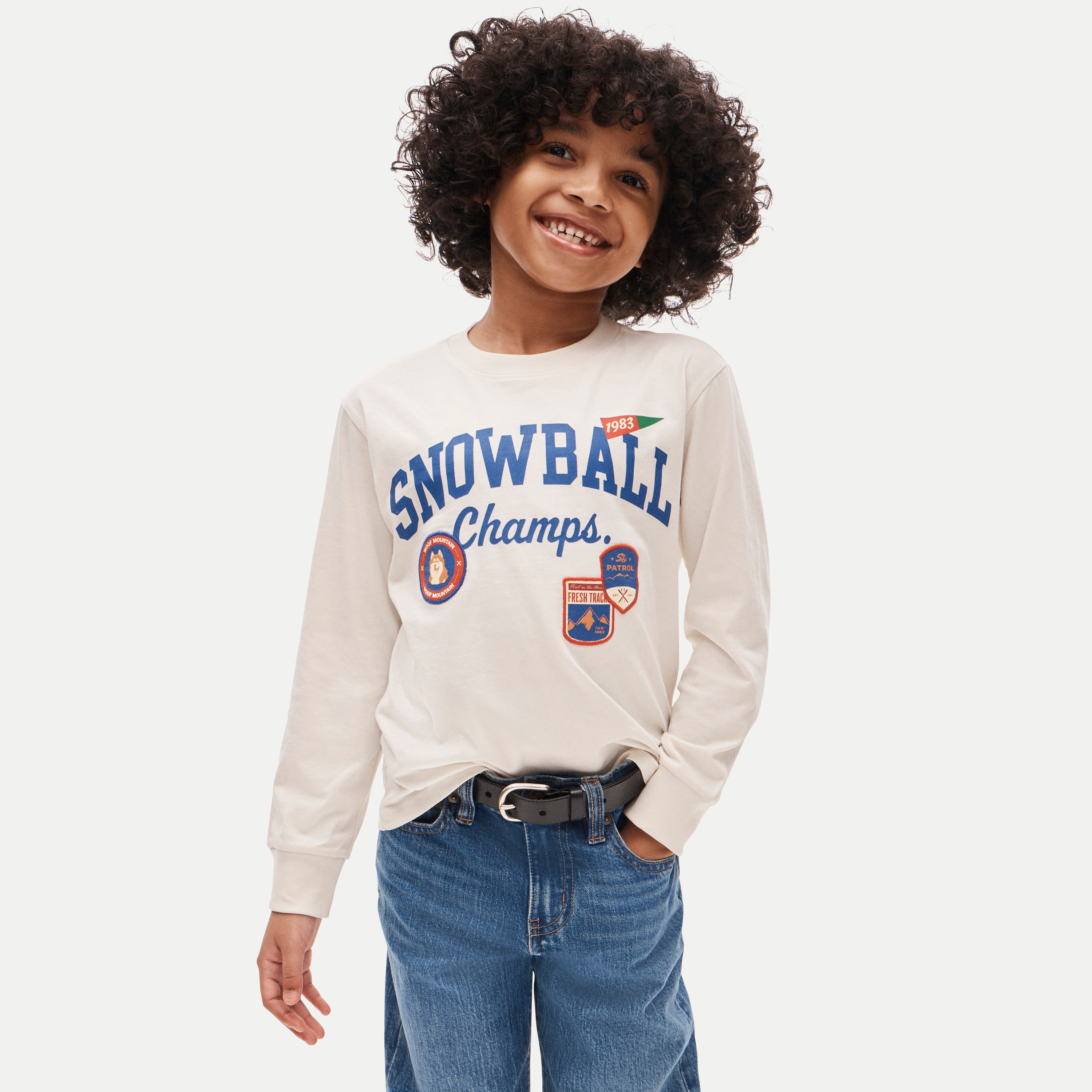 Kids' long-sleeve "Snowball Day" graphic T-shirt