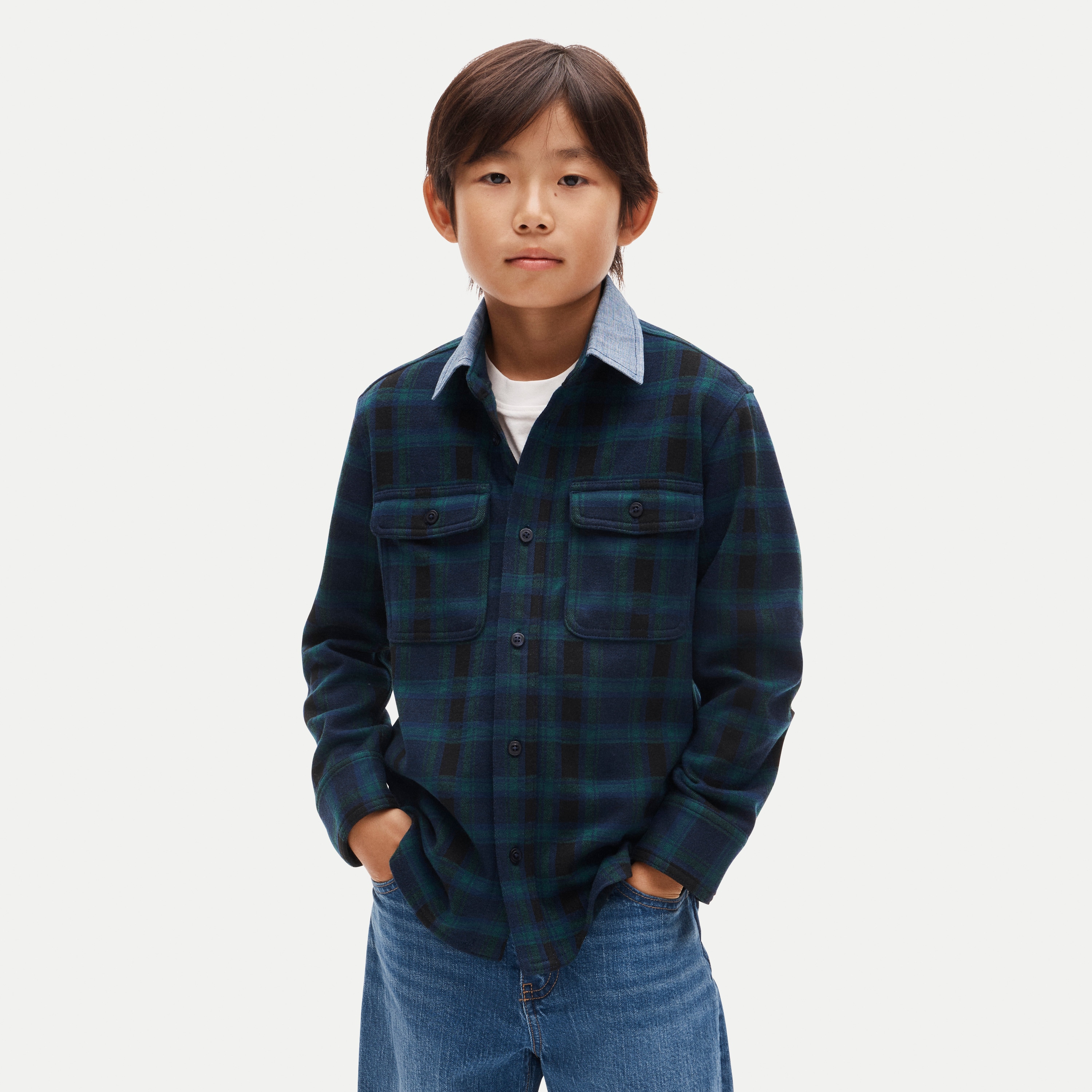 Kids' Seaboard soft-knit shirt with chambray collar