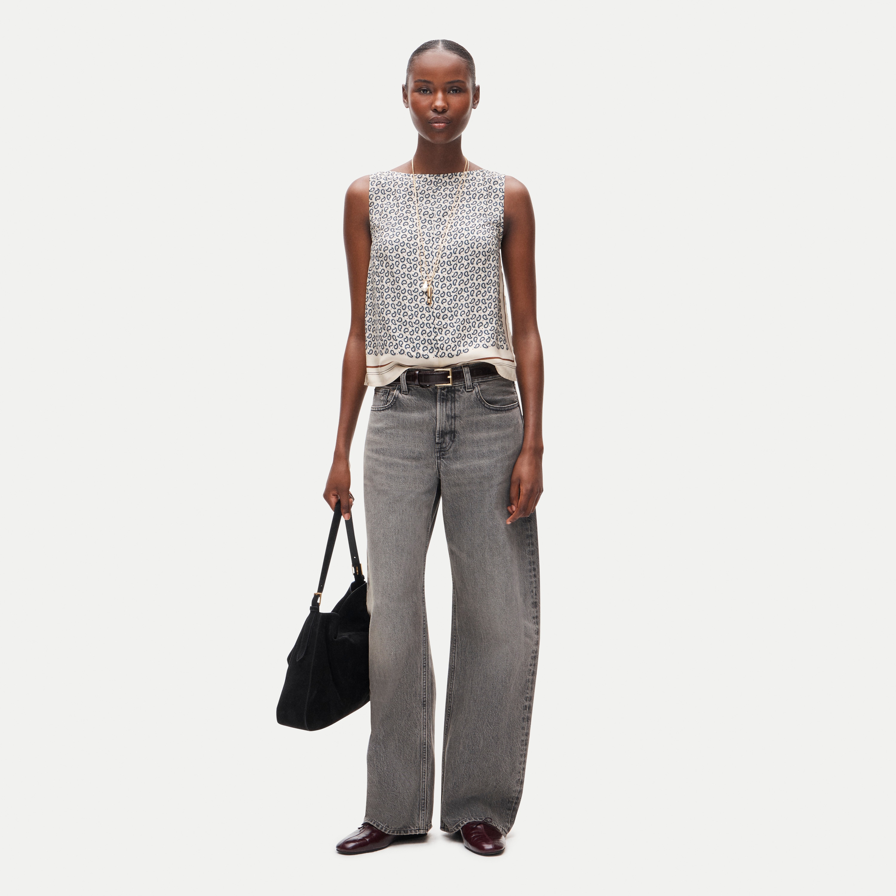 Shell top in scarf-print viscose twill - thumbnail 2