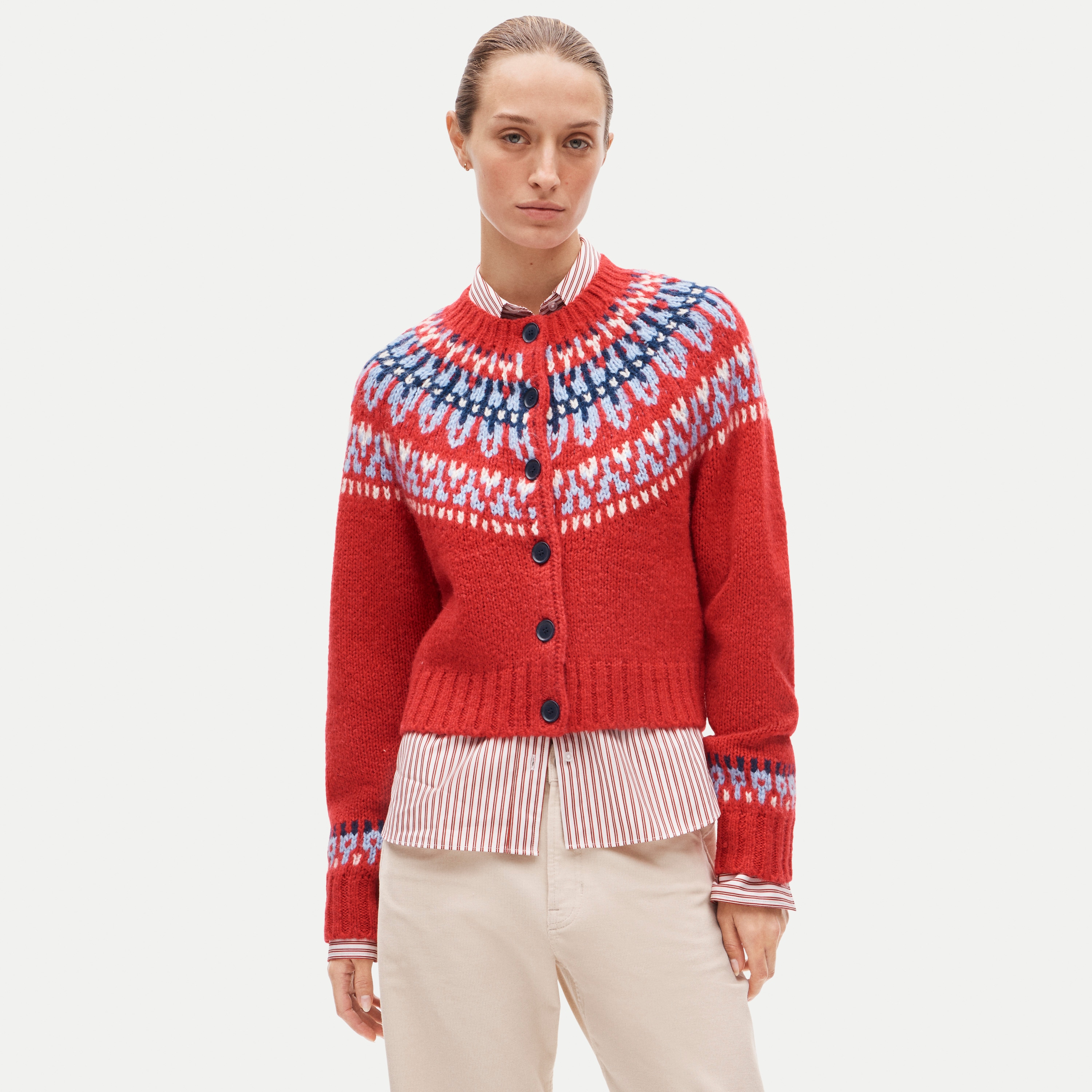 Fair Isle crewneck cardigan