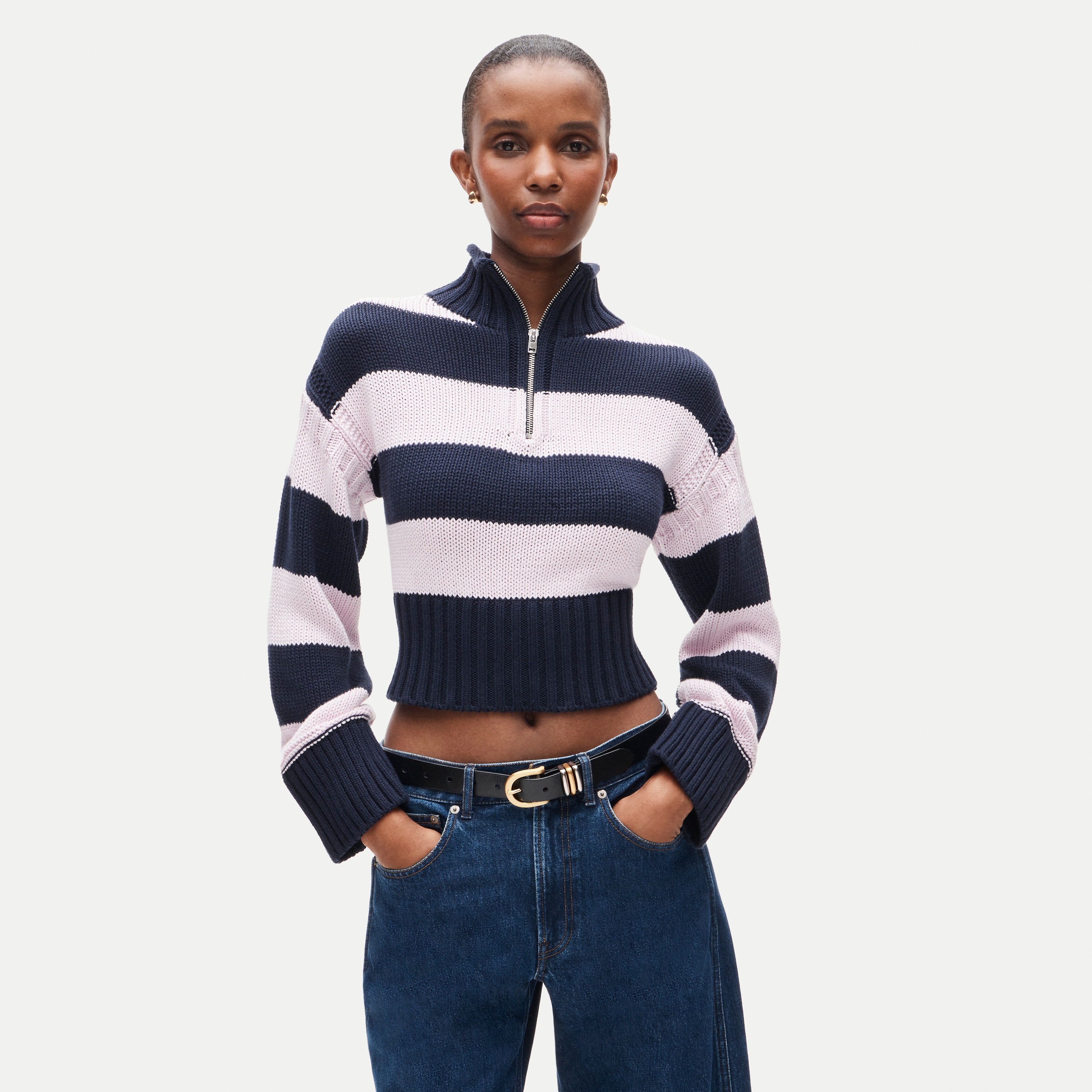 Long-sleeve Everyday Cashmere Crewneck Sweater In Zebra Stripe For