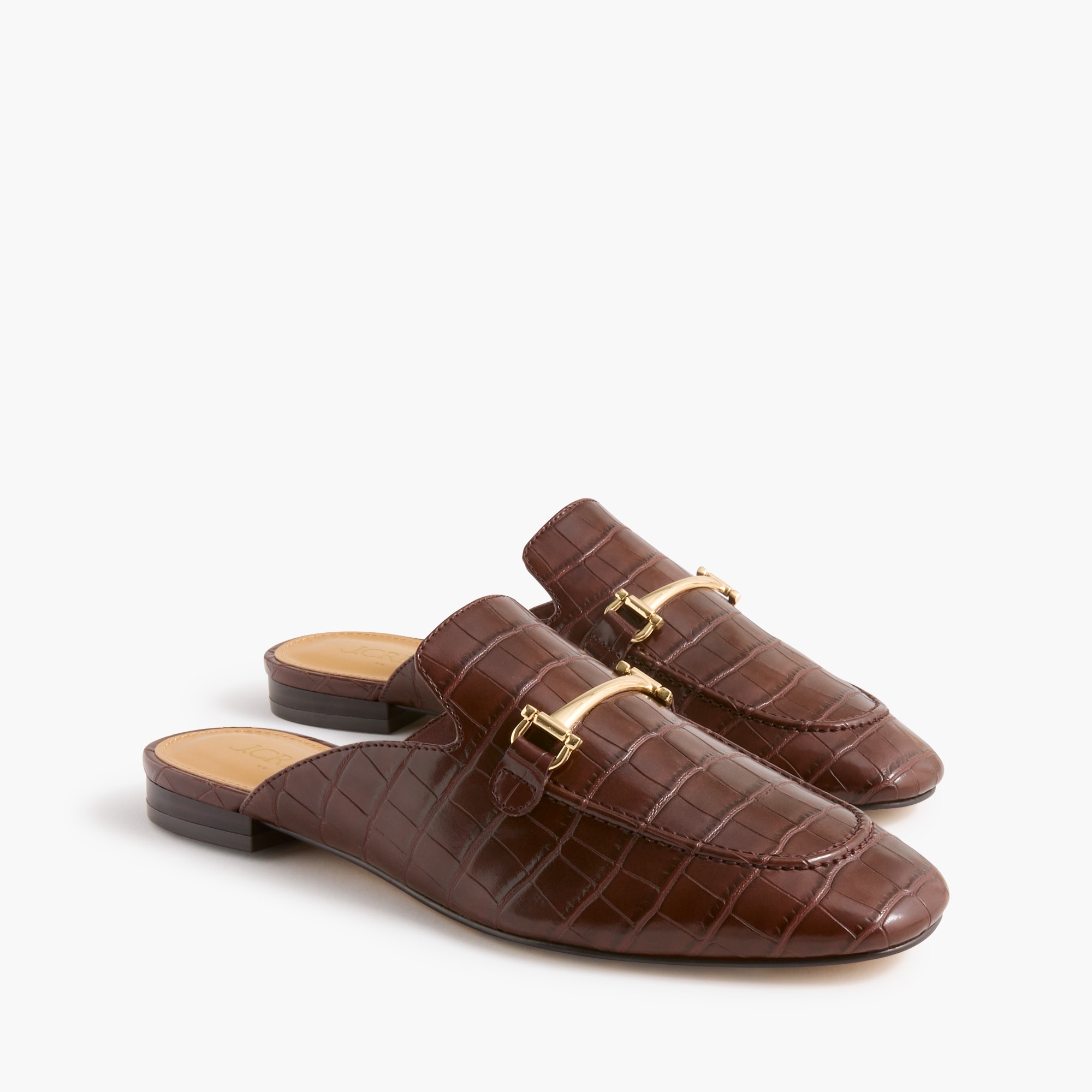Crocodile bit loafer mules