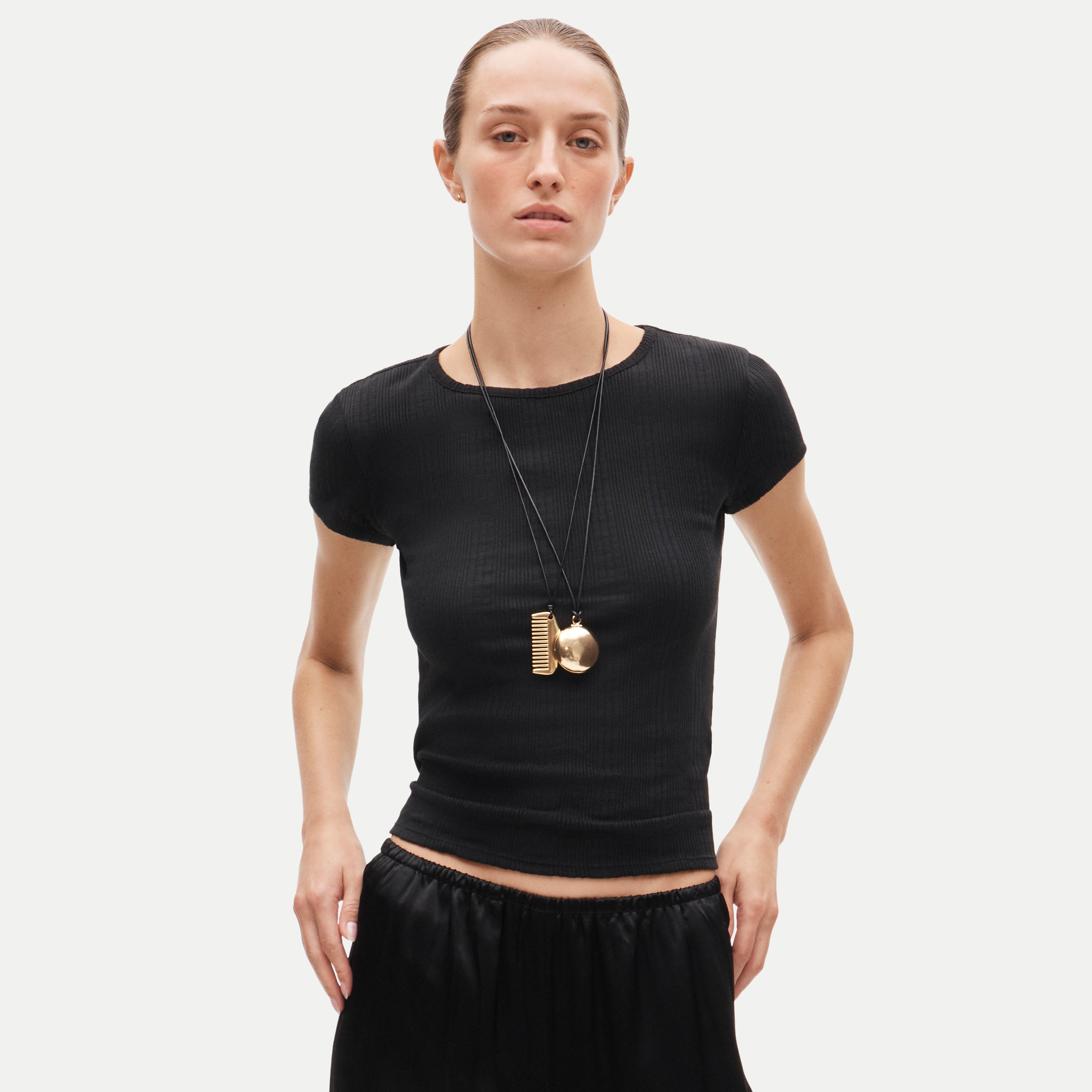 Pointelle crewneck T-shirt