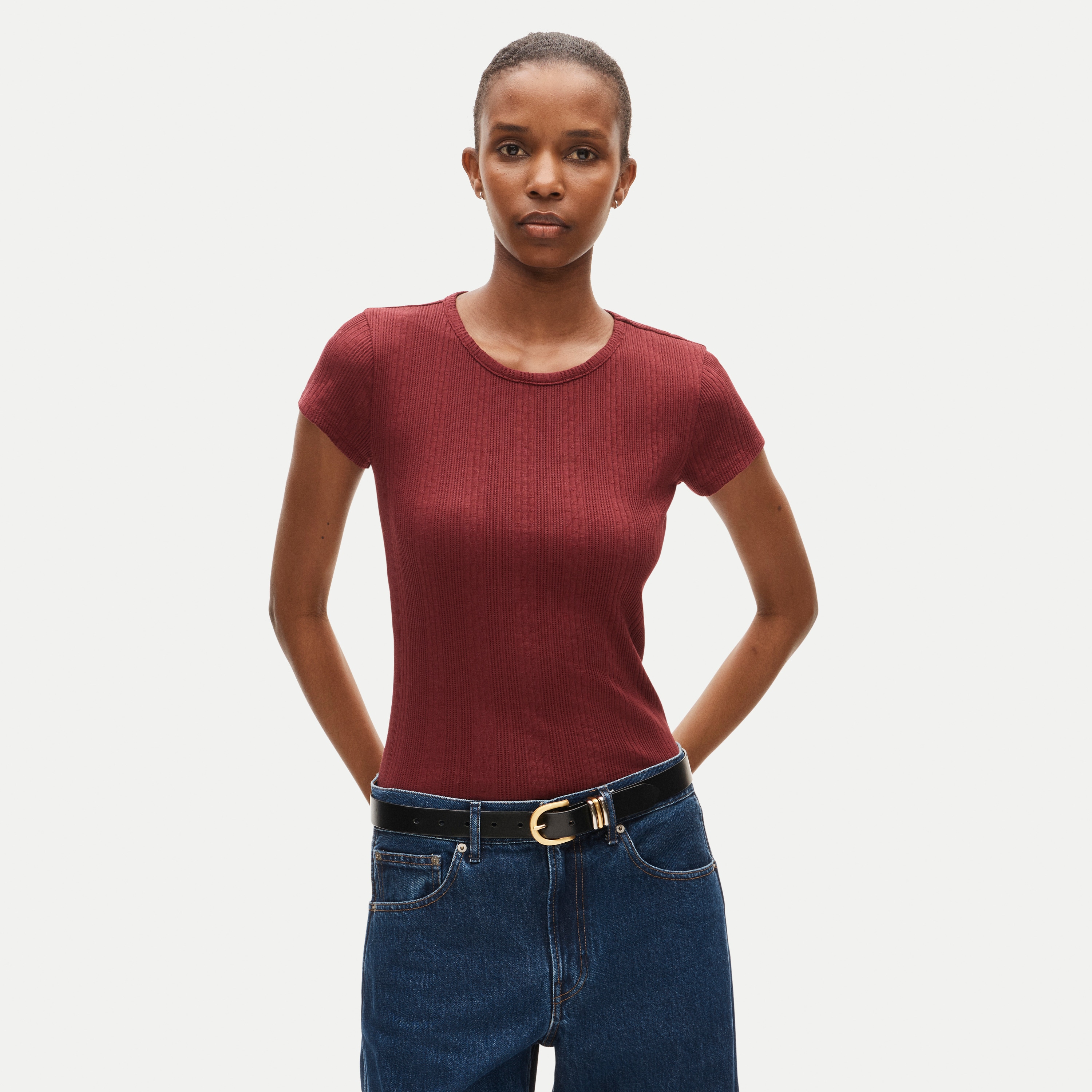 Pointelle crewneck T-shirt