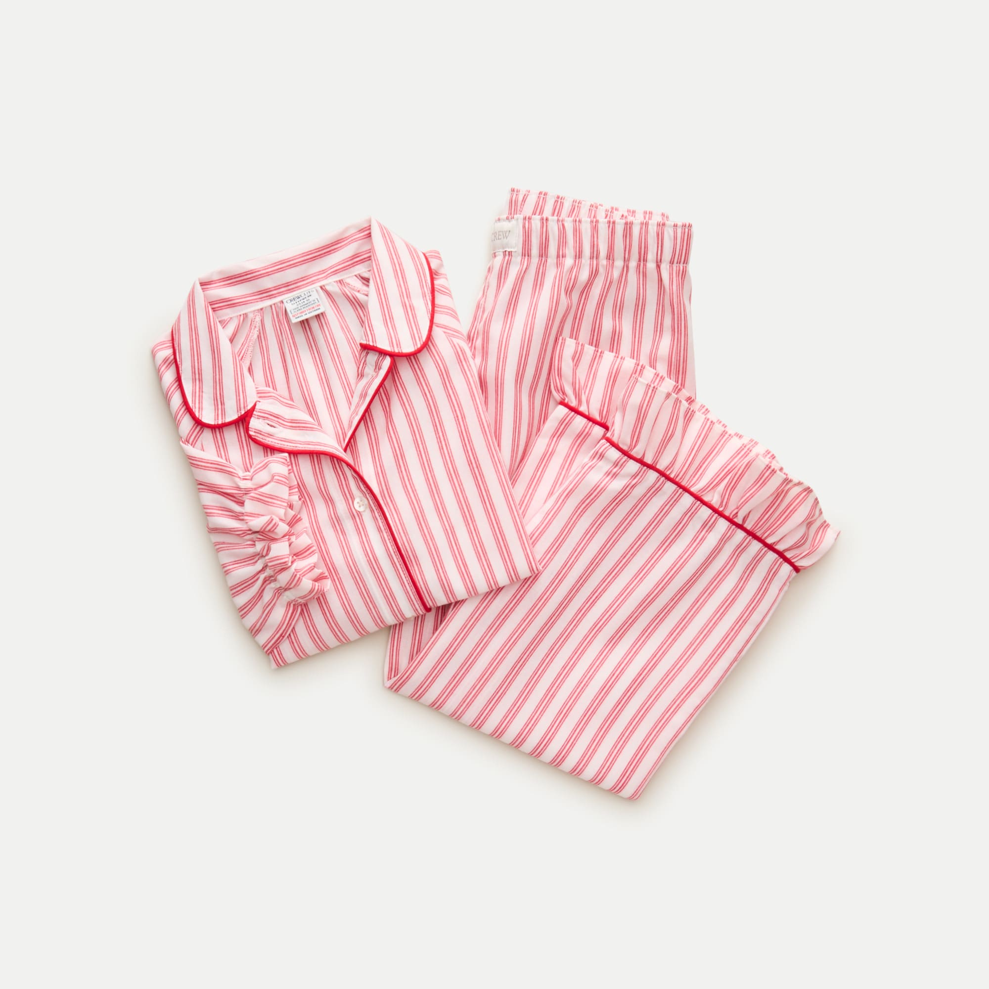 Girls' ruffle long-sleeve pajama set in stripe