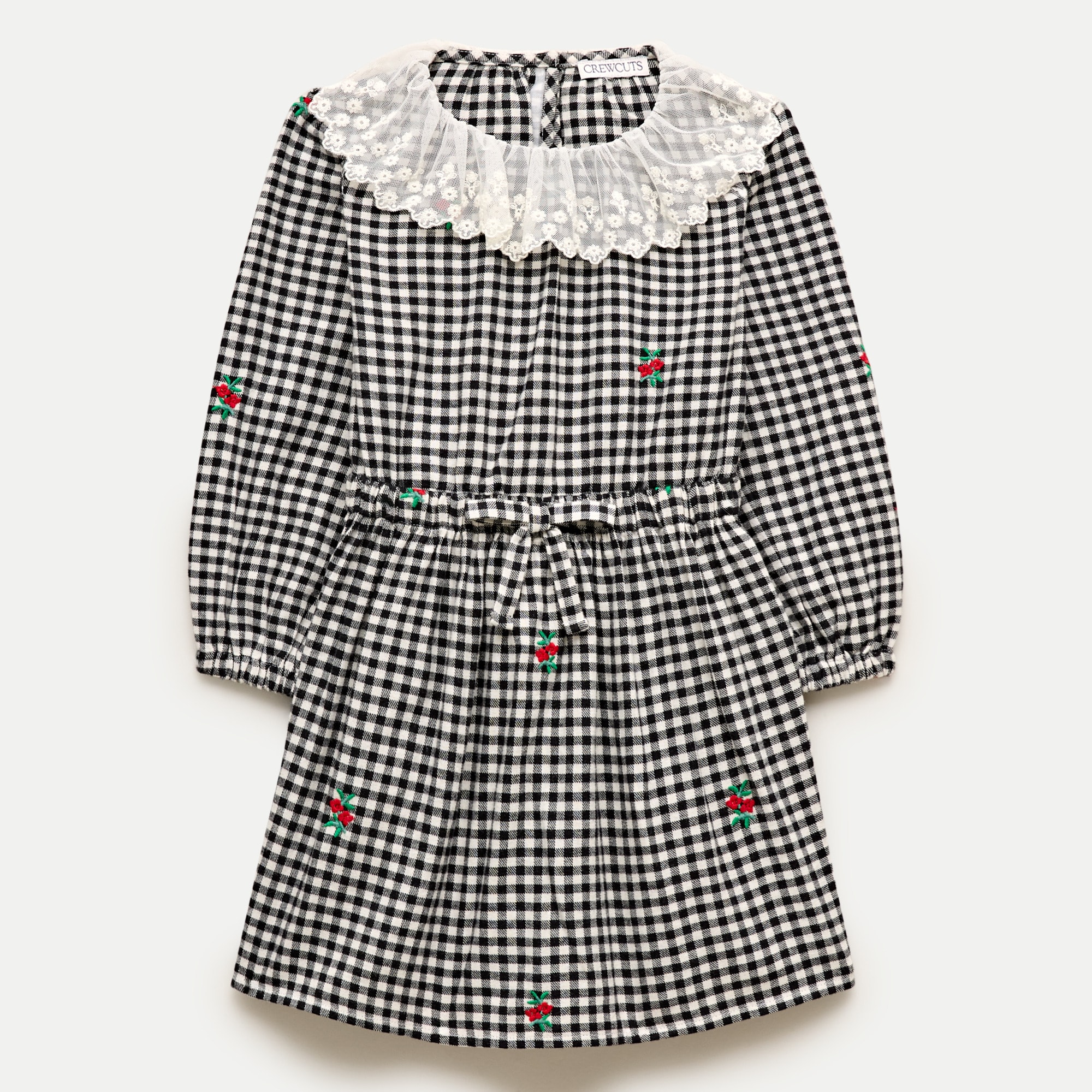 Girls' lace-collar dress in embroidered gingham