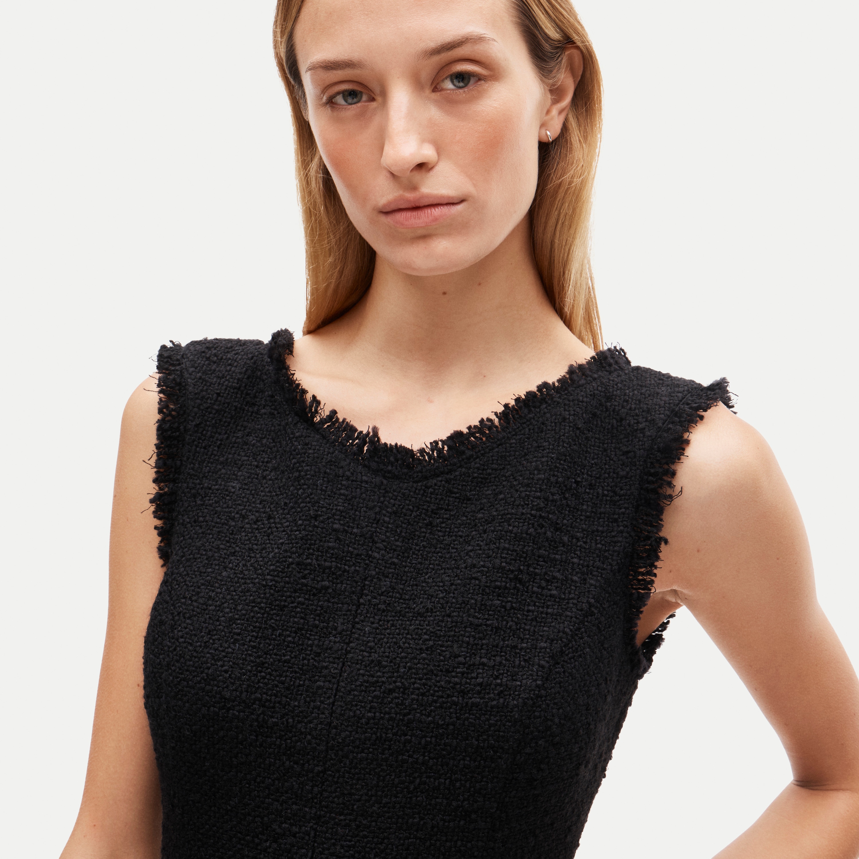 Mini V-neck dress in fringe tweed