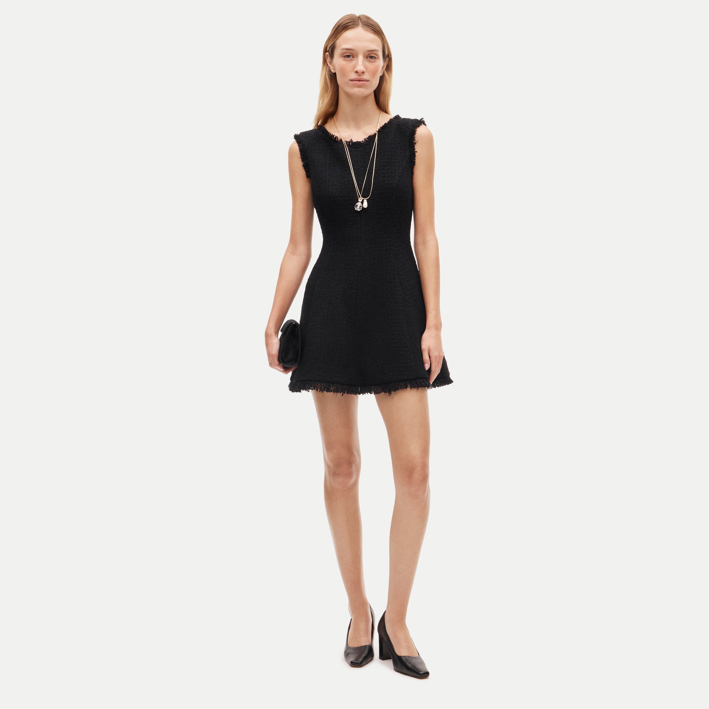 Mini V-neck dress in fringe tweed