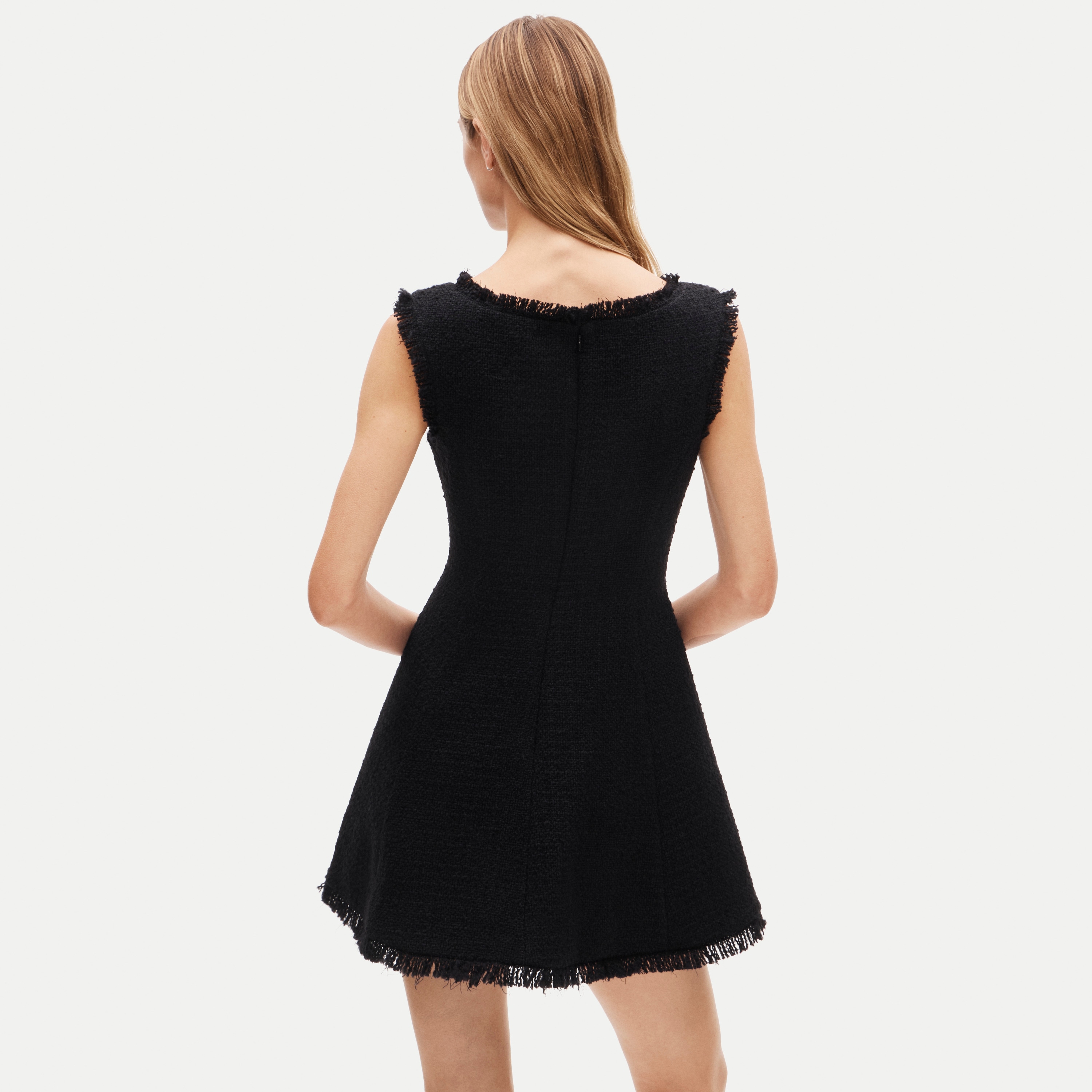 Mini V-neck dress in fringe tweed