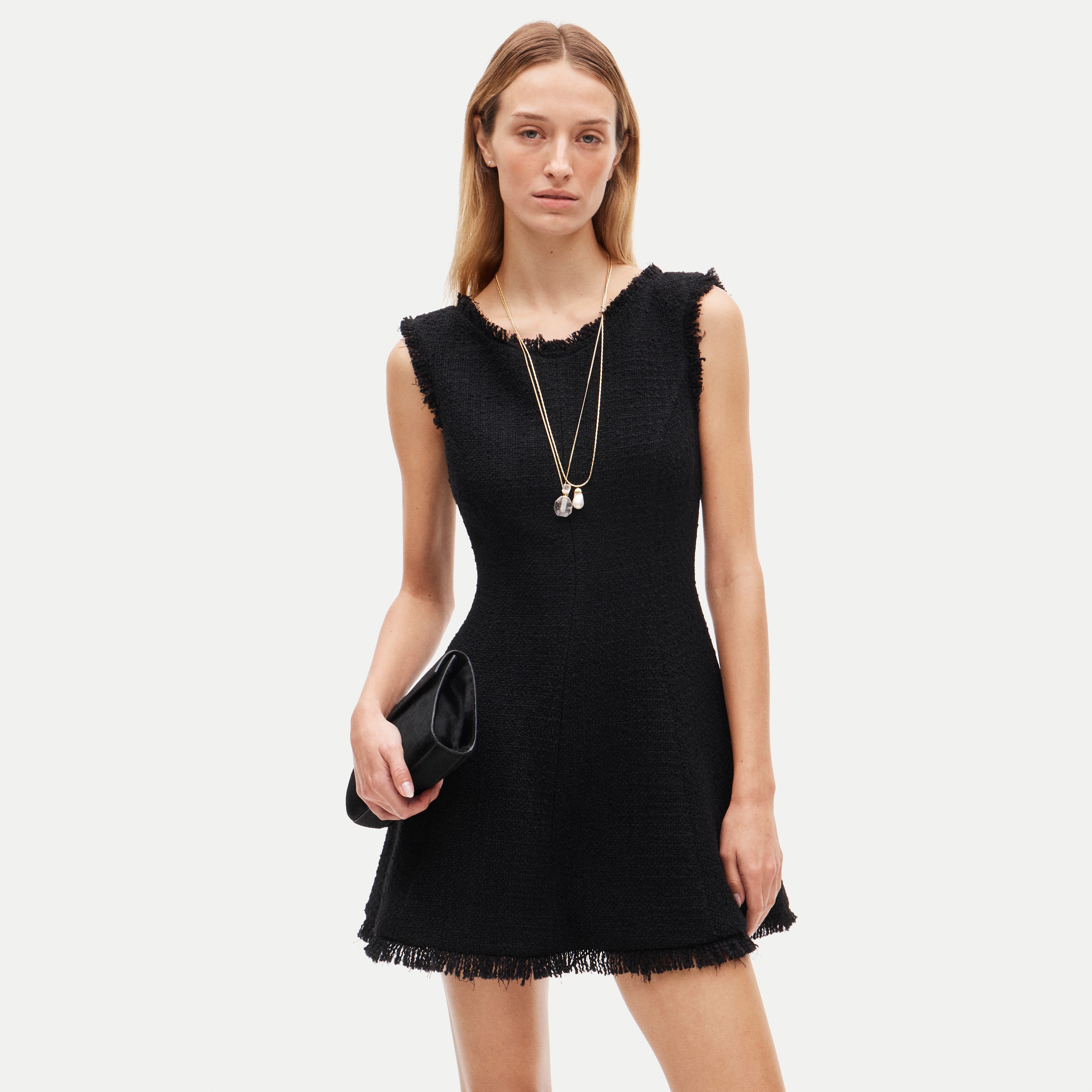 Mini V-neck dress in fringe tweed