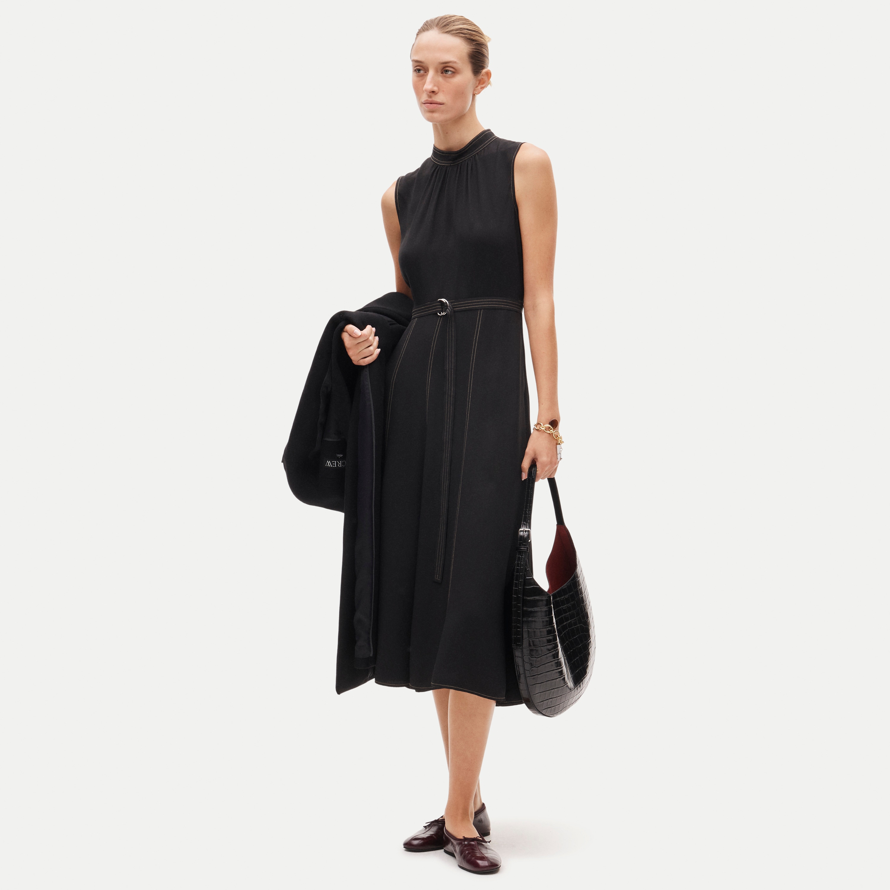 Mockneck midi dress in viscose crepe