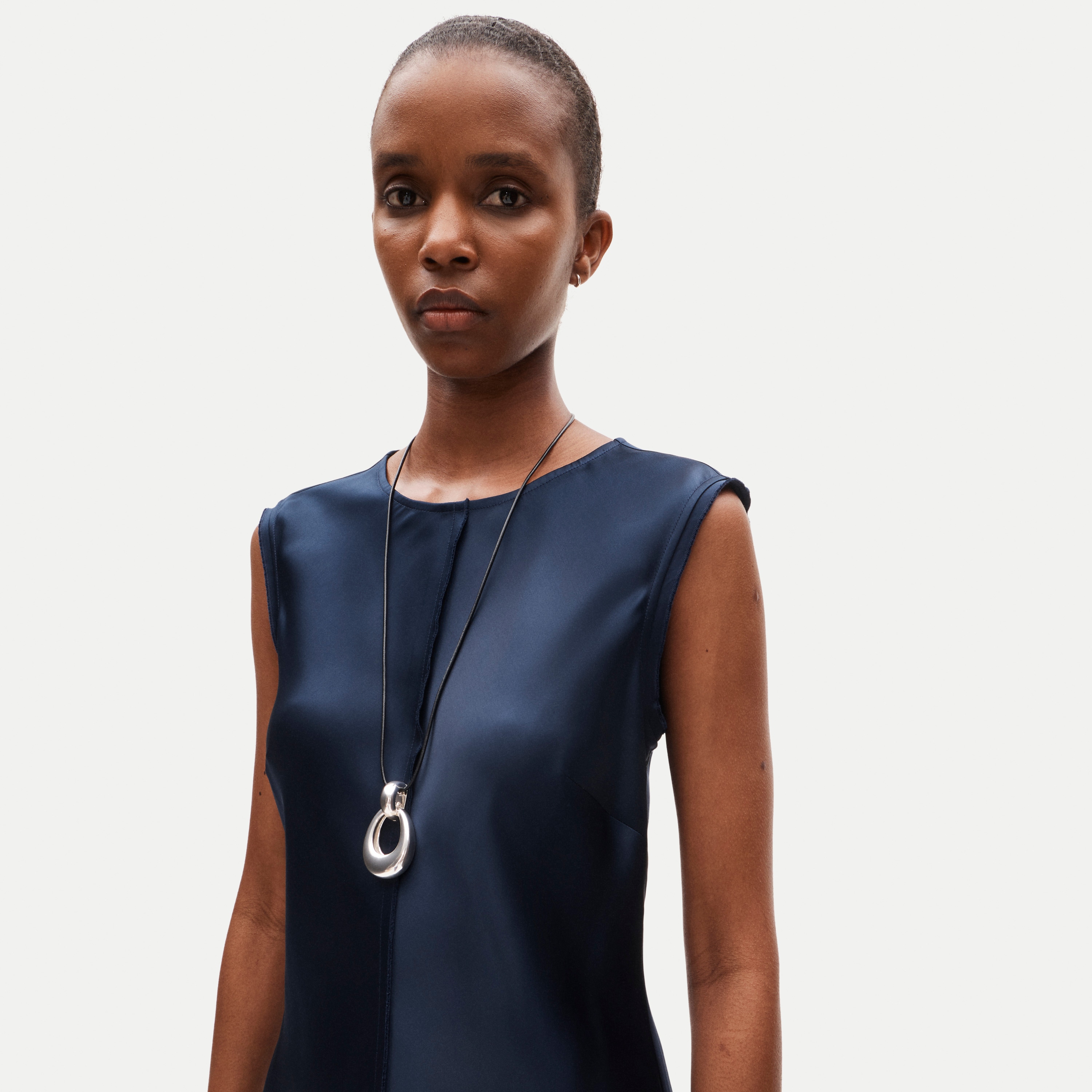 Column slip dress in double-faced satin