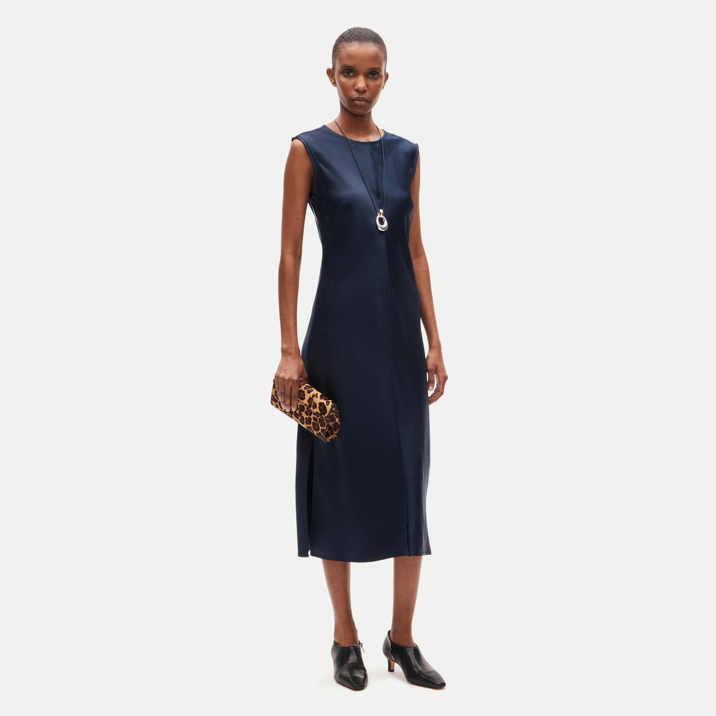 Column slip dress in double-faced satin