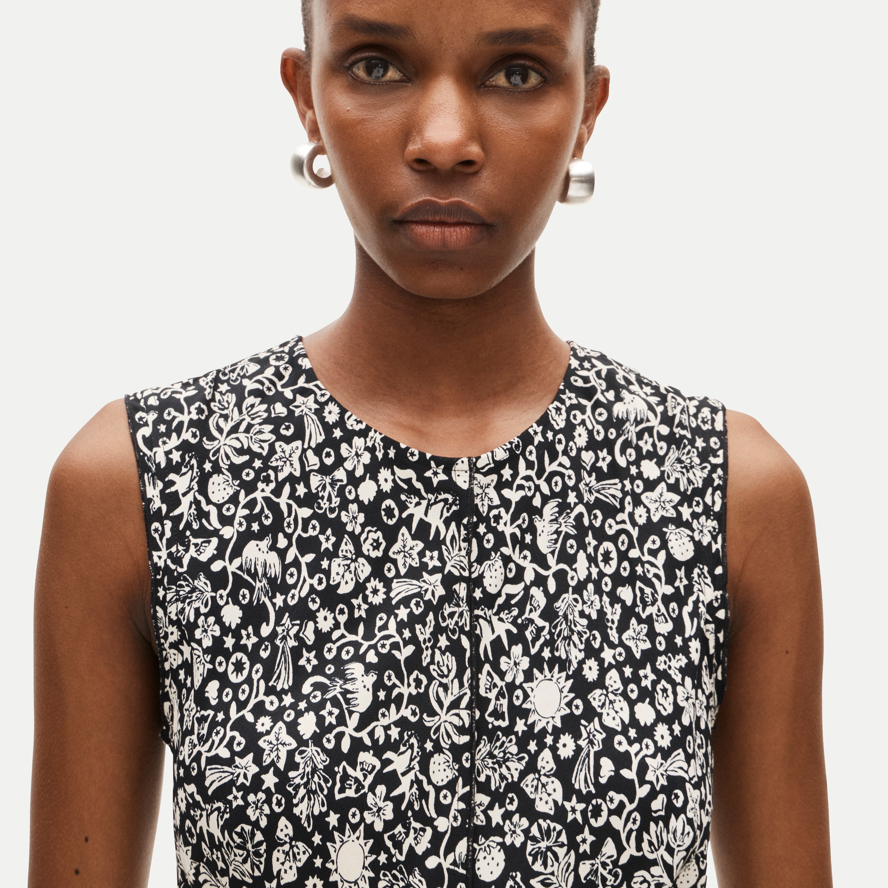 Column slip dress in floral crepe de chine