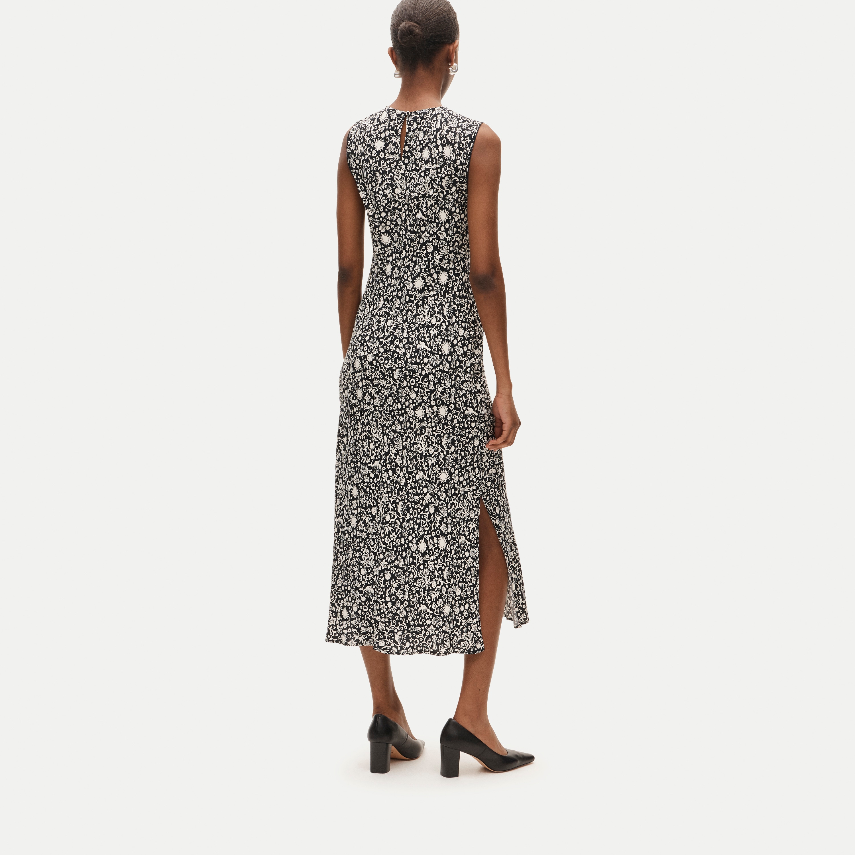 Column slip dress in floral crepe de chine