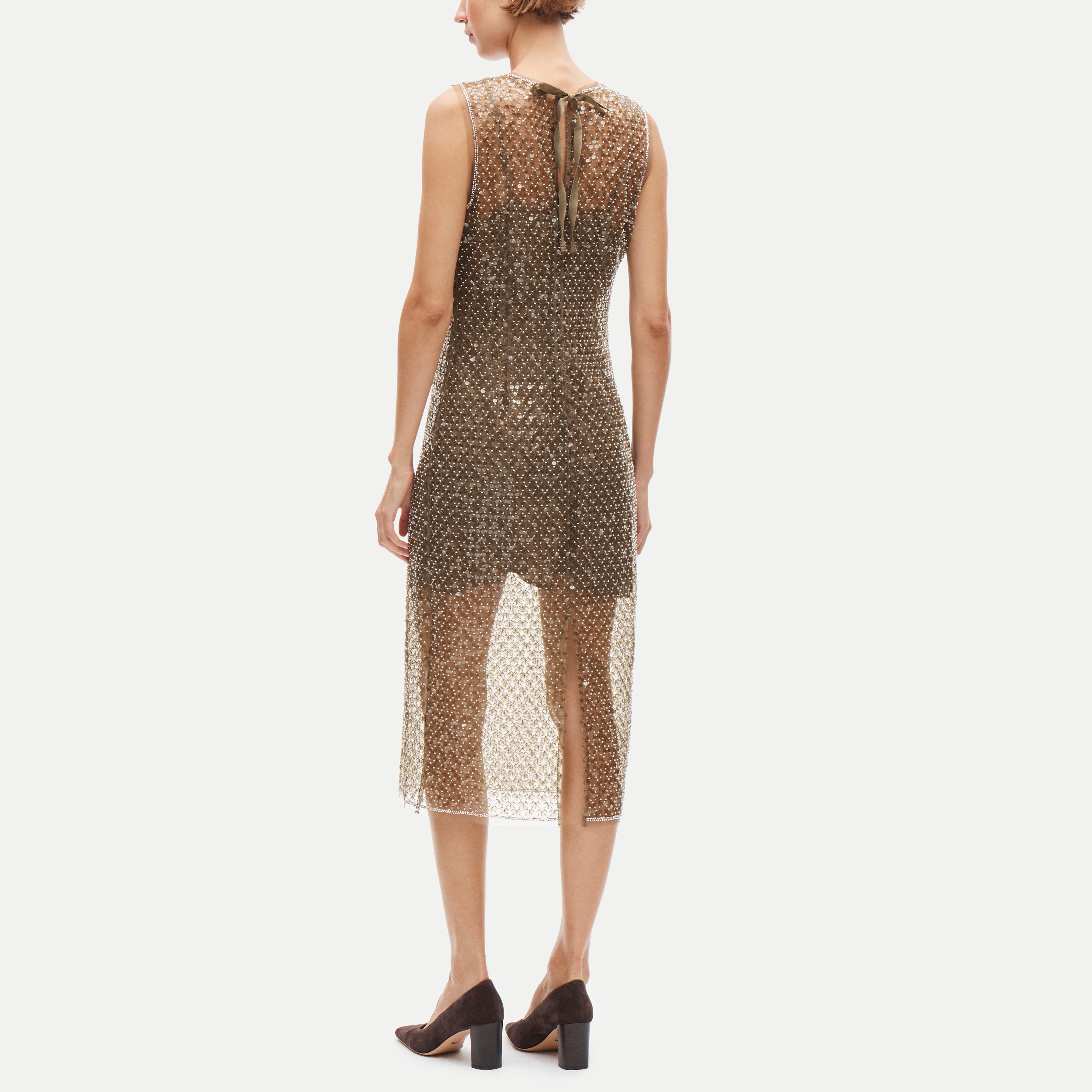 Column slip dress in sequin tulle