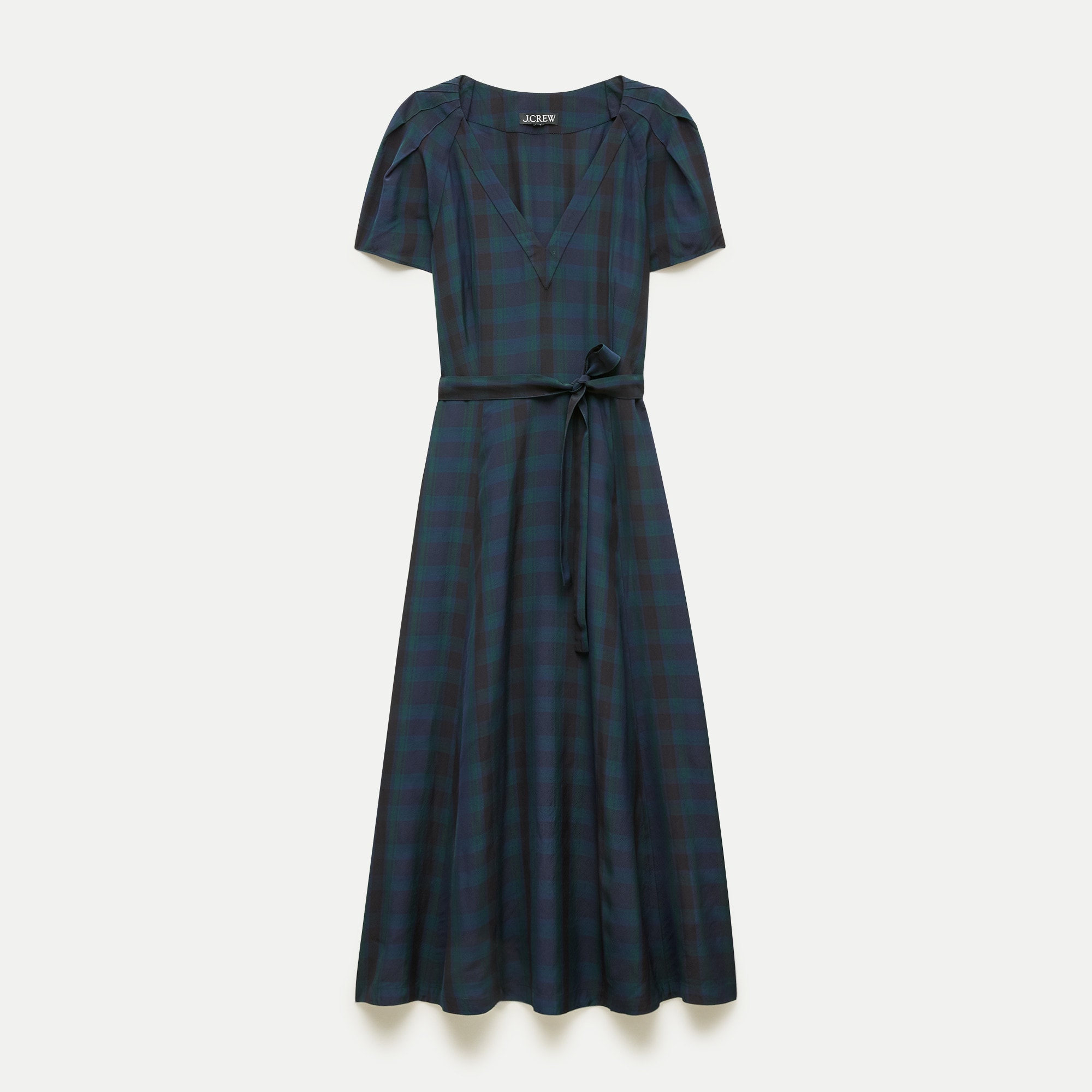 Tie-back midi dress in tartan jacquard