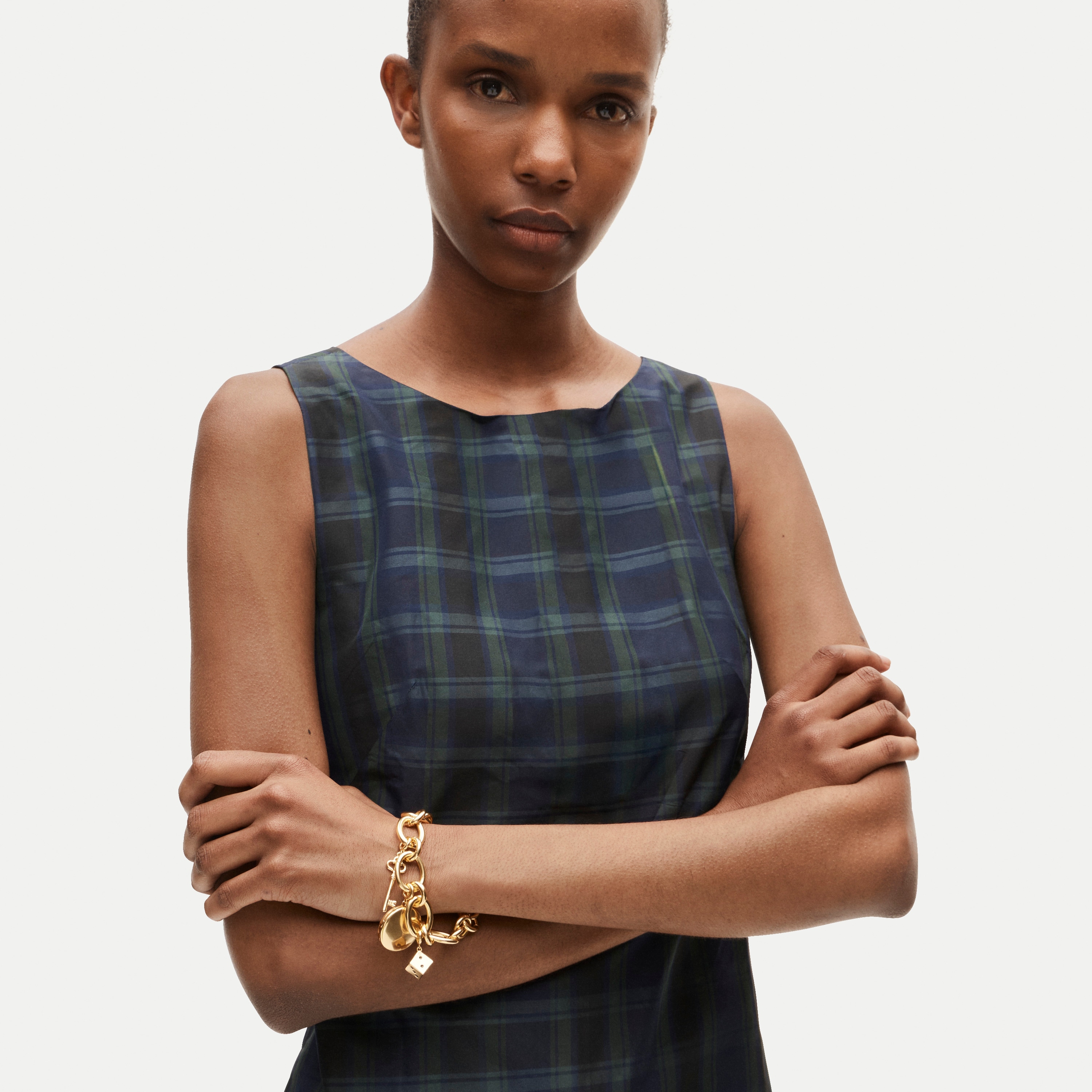 Shift dress in tartan taffeta