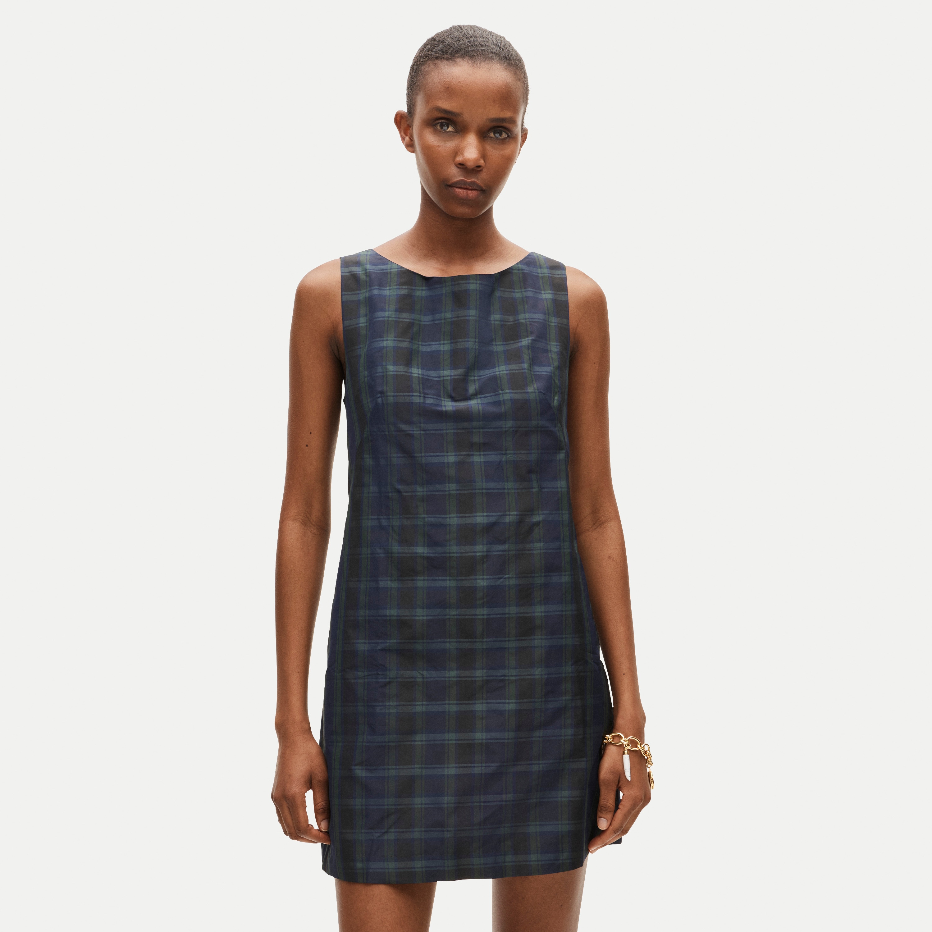 Shift dress in tartan taffeta