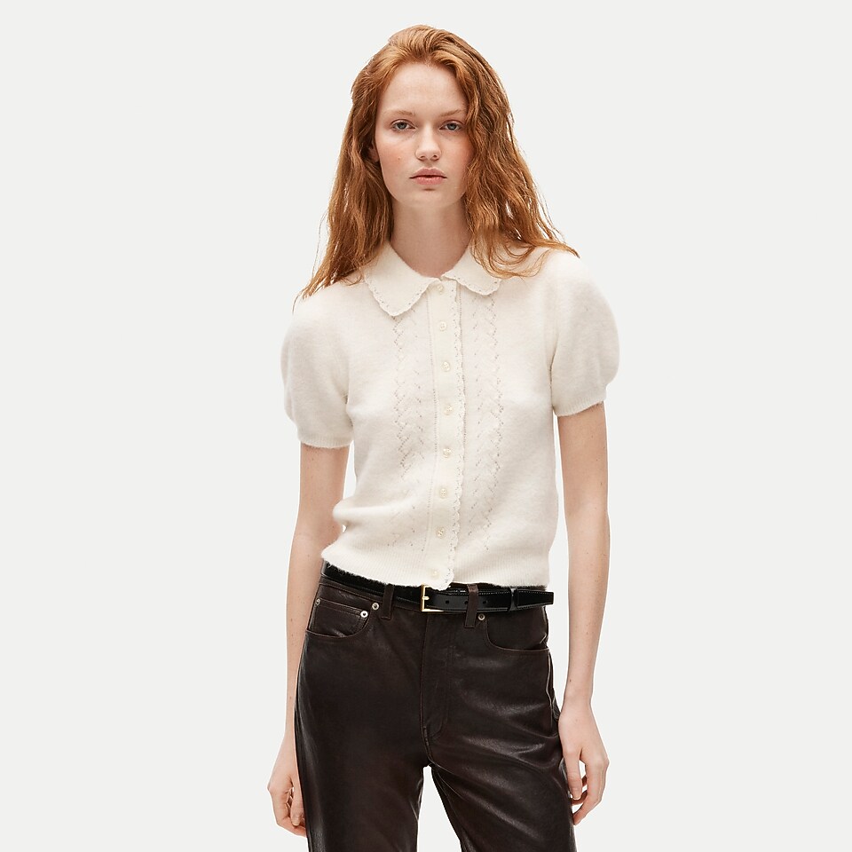 Short-sleeve pointelle sweater in alpaca blend by J.Crew
