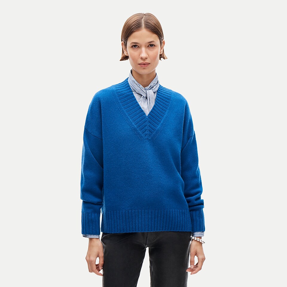 Oversized cashmere V-neck sweater by J.Crew