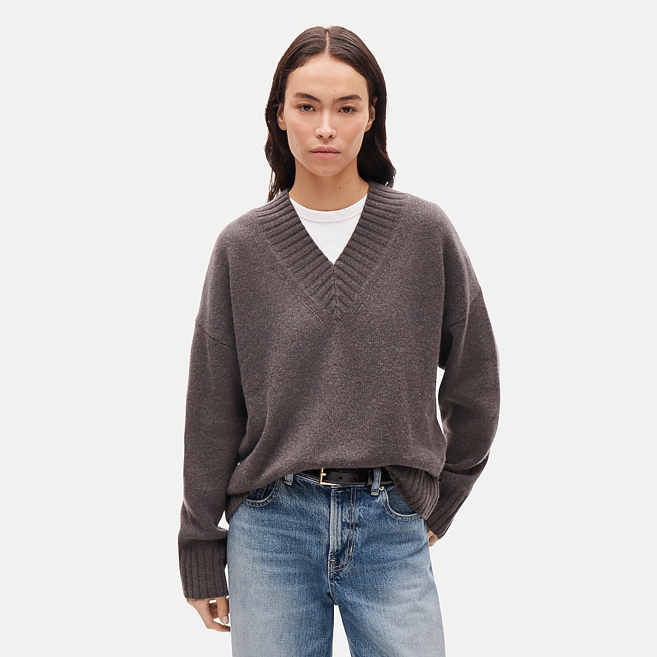 Oversized cashmere V-neck sweater by J.Crew