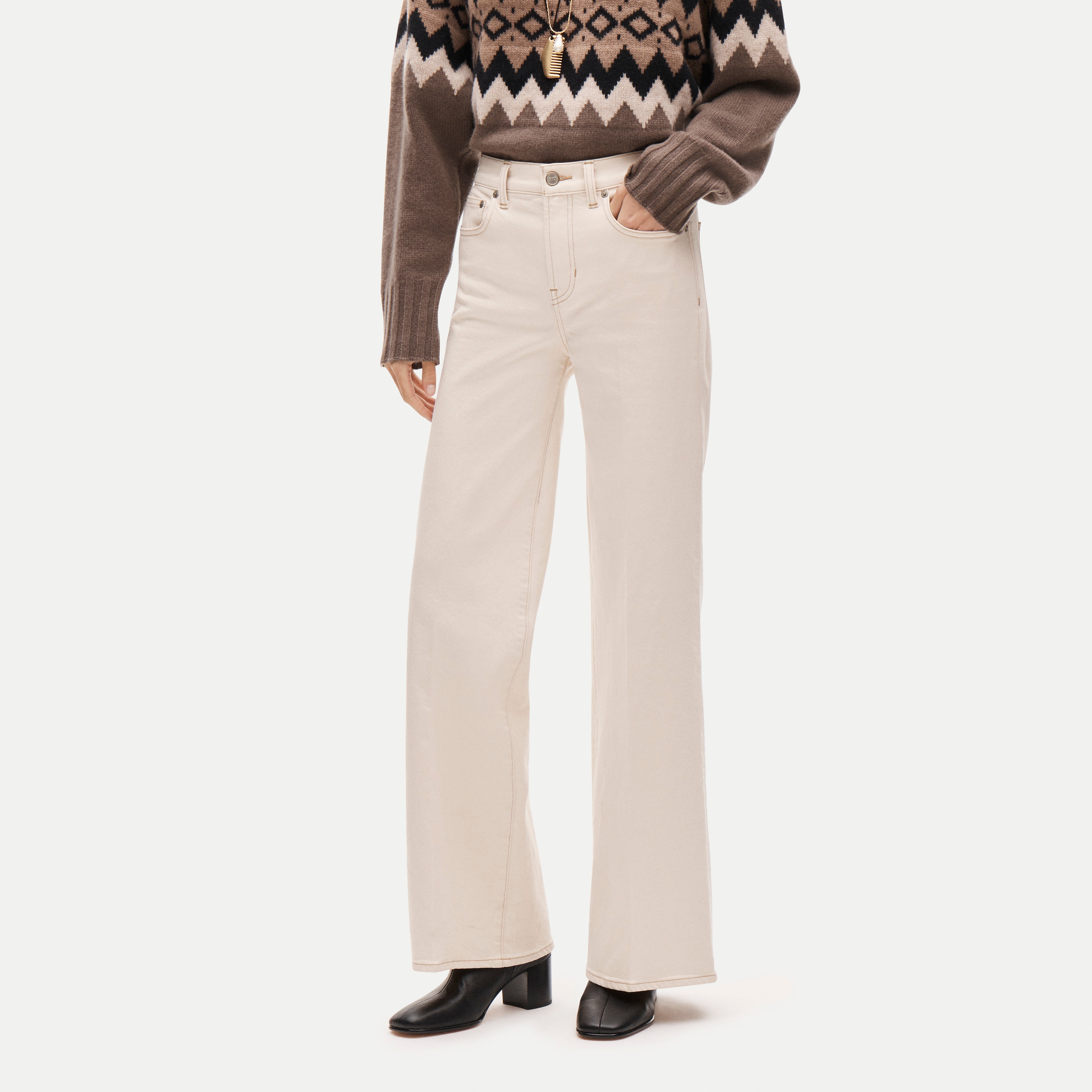 High-waisted denim trouser jean