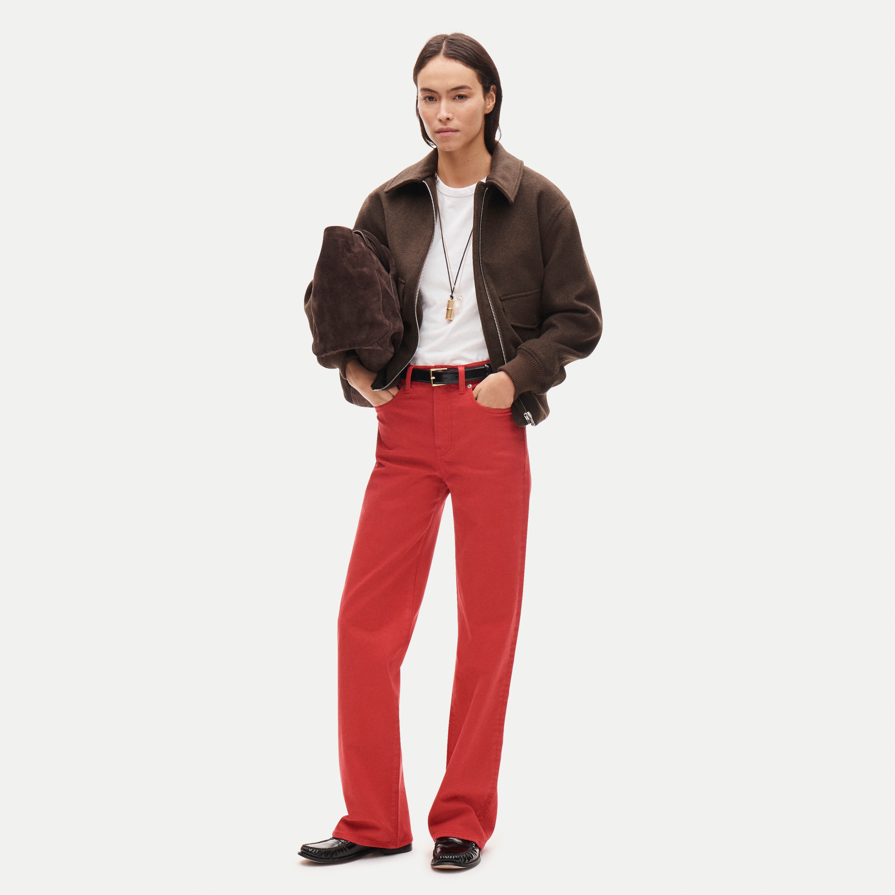 Full-length slim-wide jean in garment dye