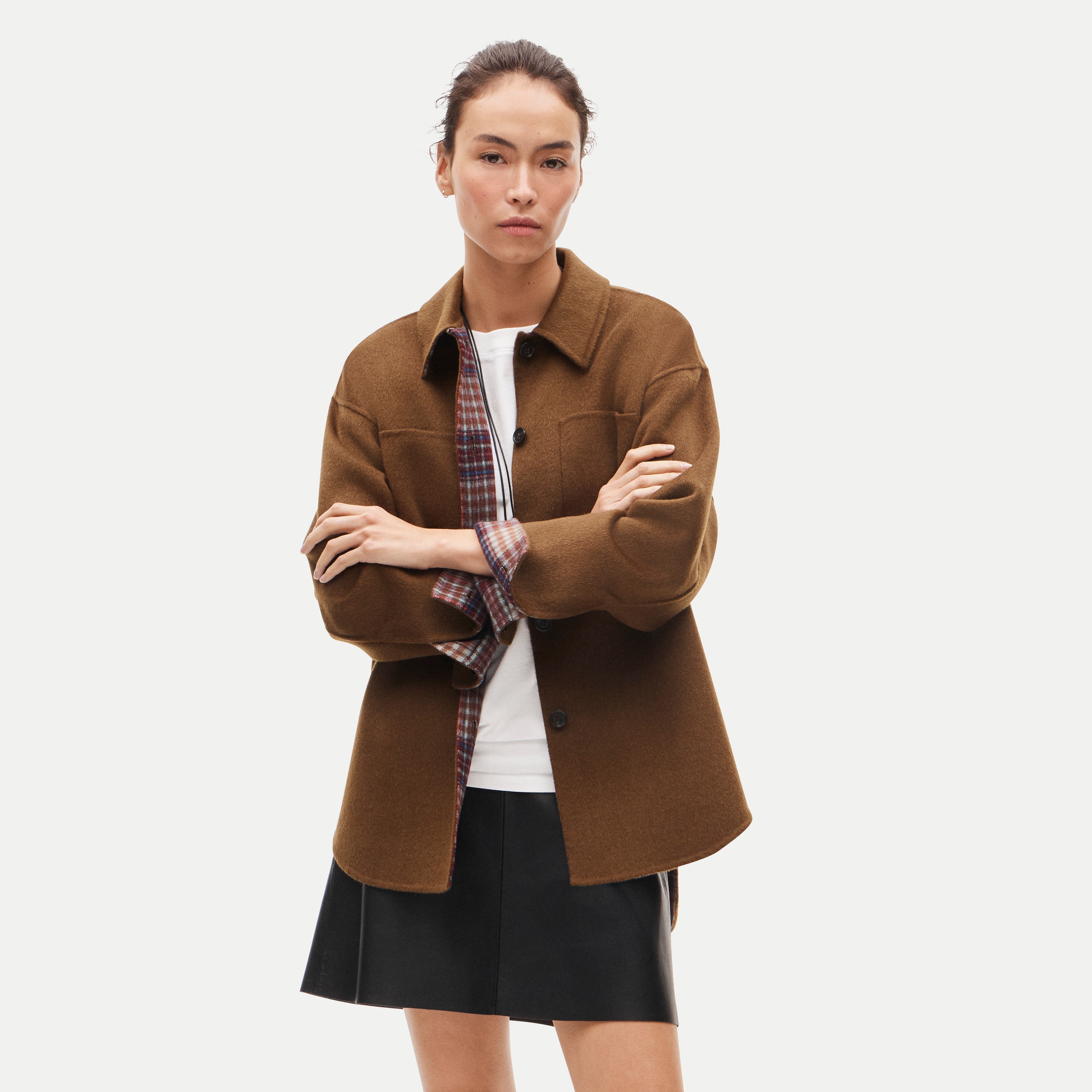 Shirt-jacket in drapey wool blend