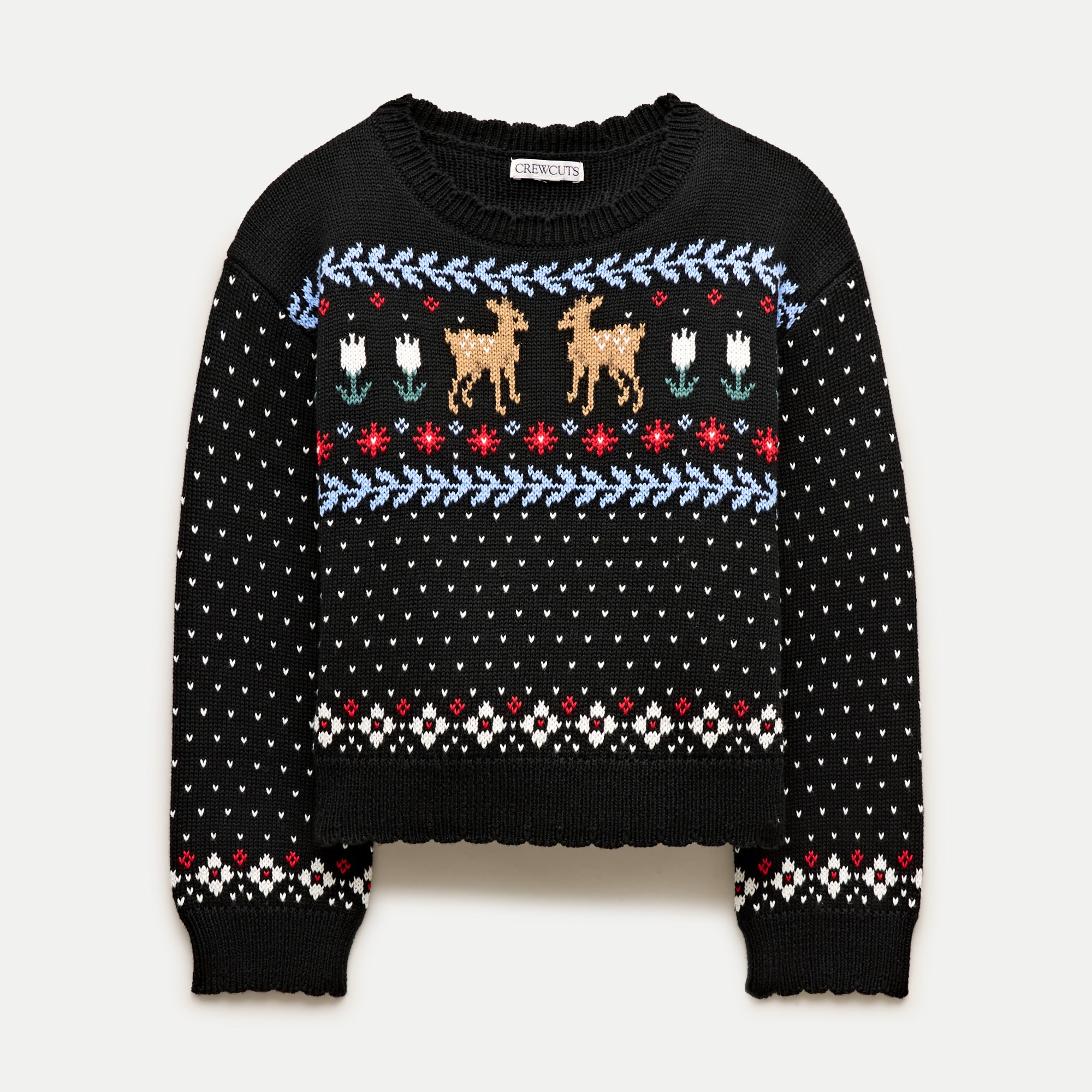 Girls' deer Fair Isle sweater in cotton