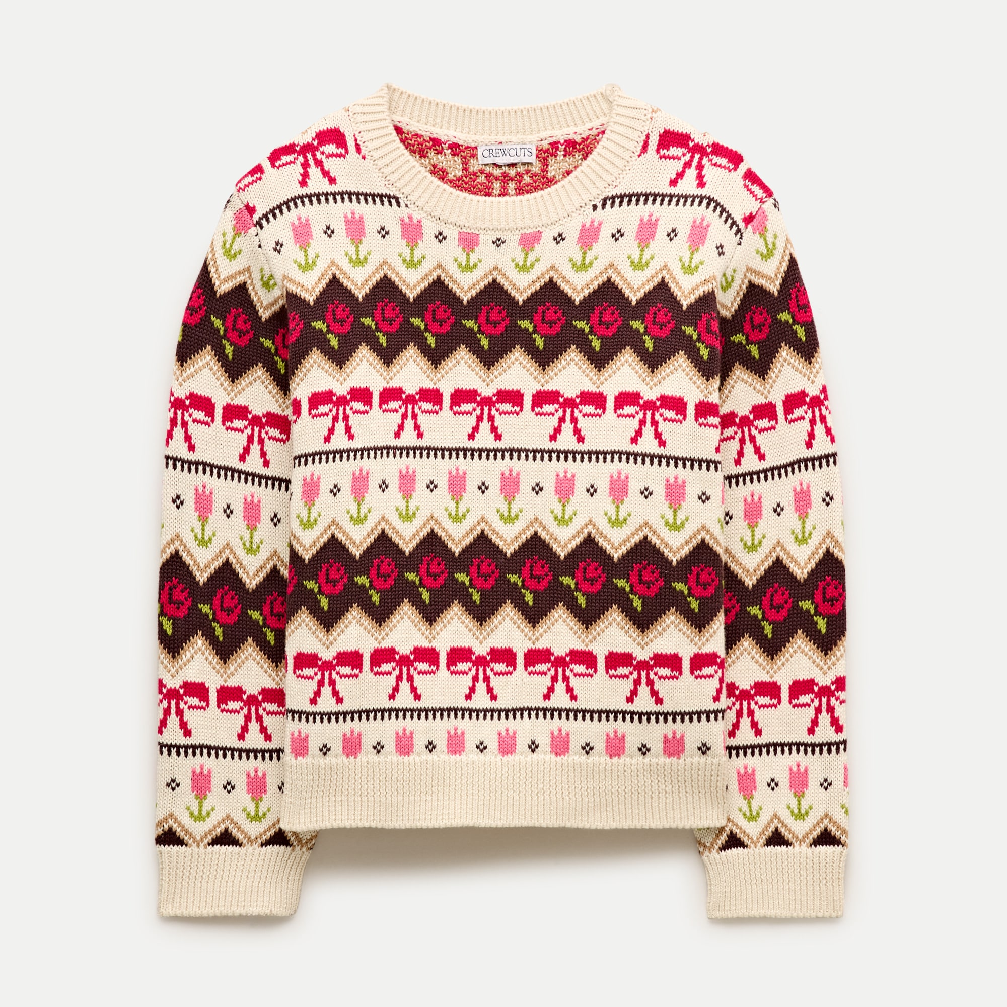 Girls' rose Fair Isle sweater in cotton