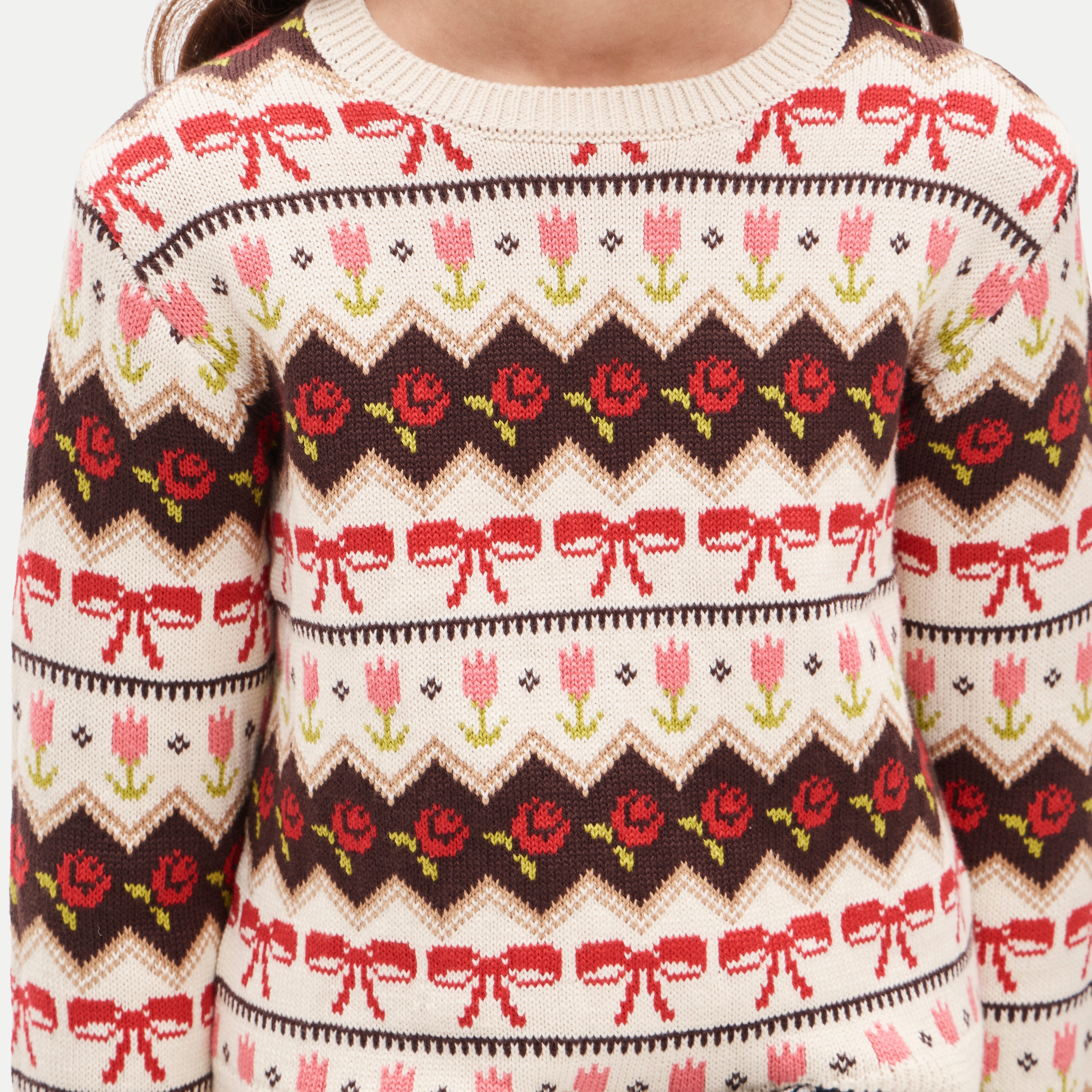 Girls' rose Fair Isle sweater in cotton