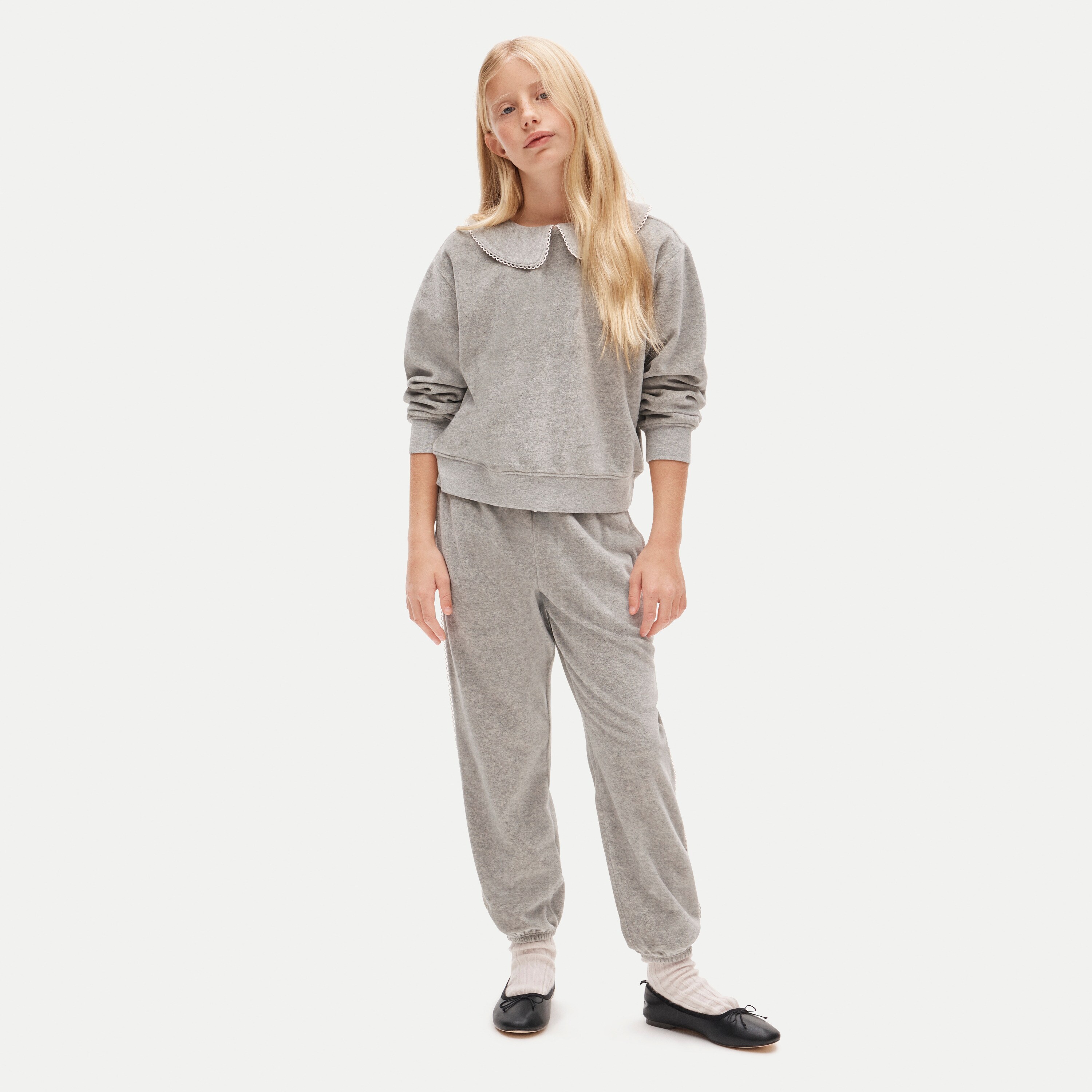 Girls' collared sweatshirt in velour