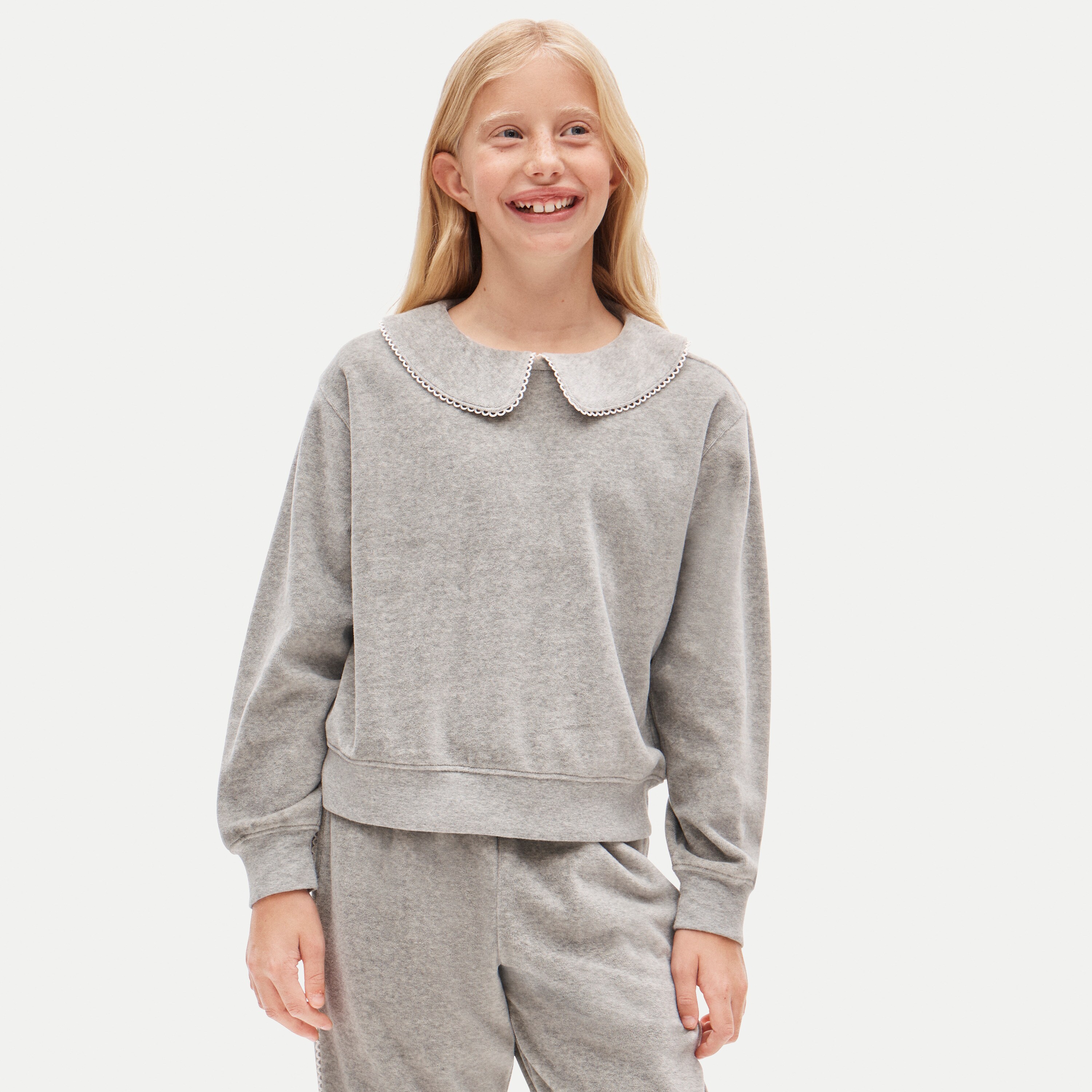 Girls' collared sweatshirt in velour
