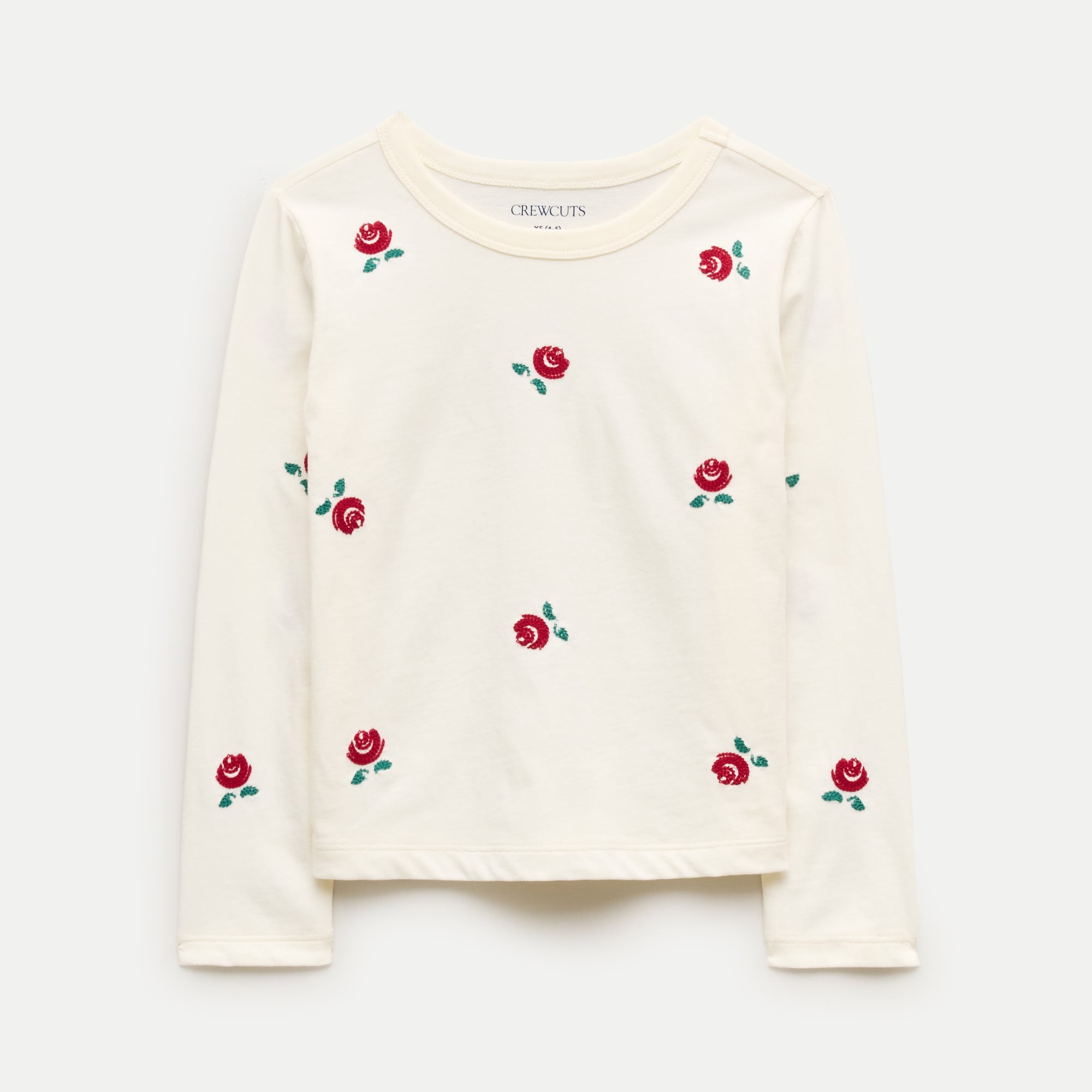 Girls' long-sleeve embroidered rosette T-shirt