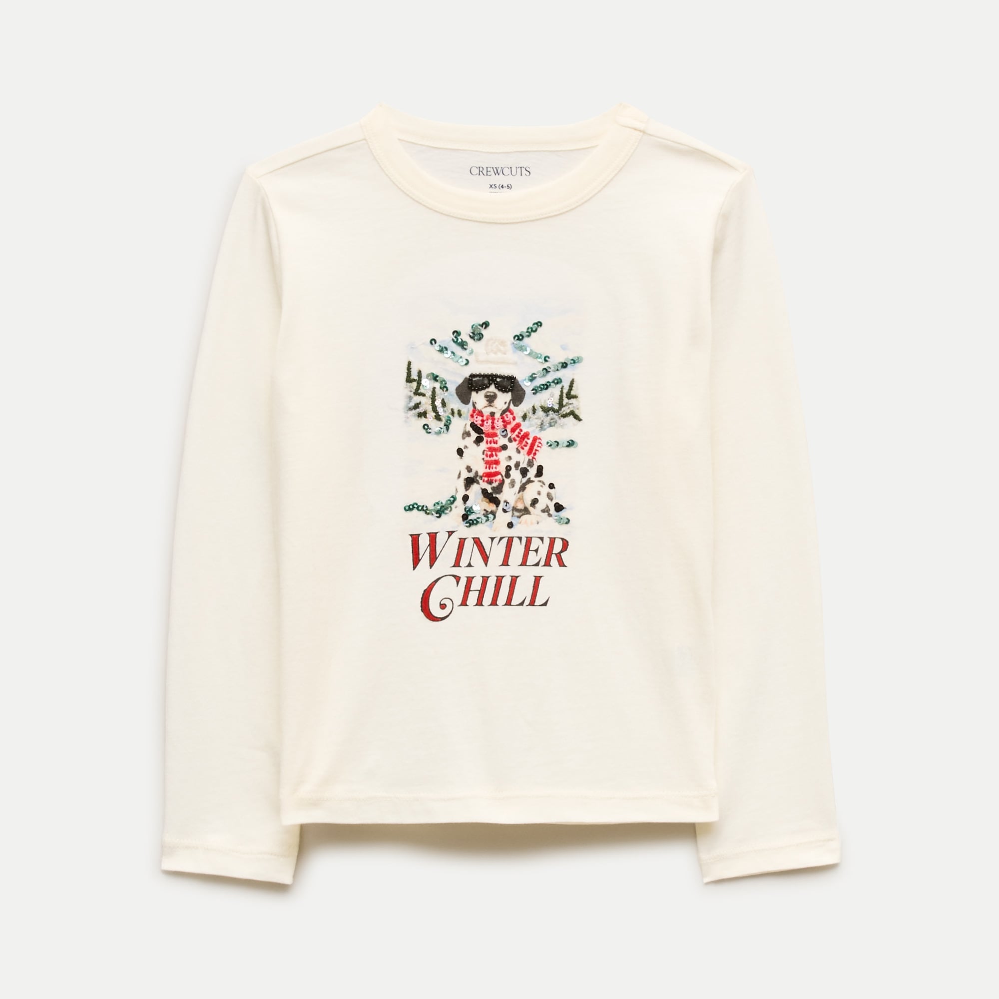 Girls' long-sleeve "Winter chill" embellished graphic T-shirt
