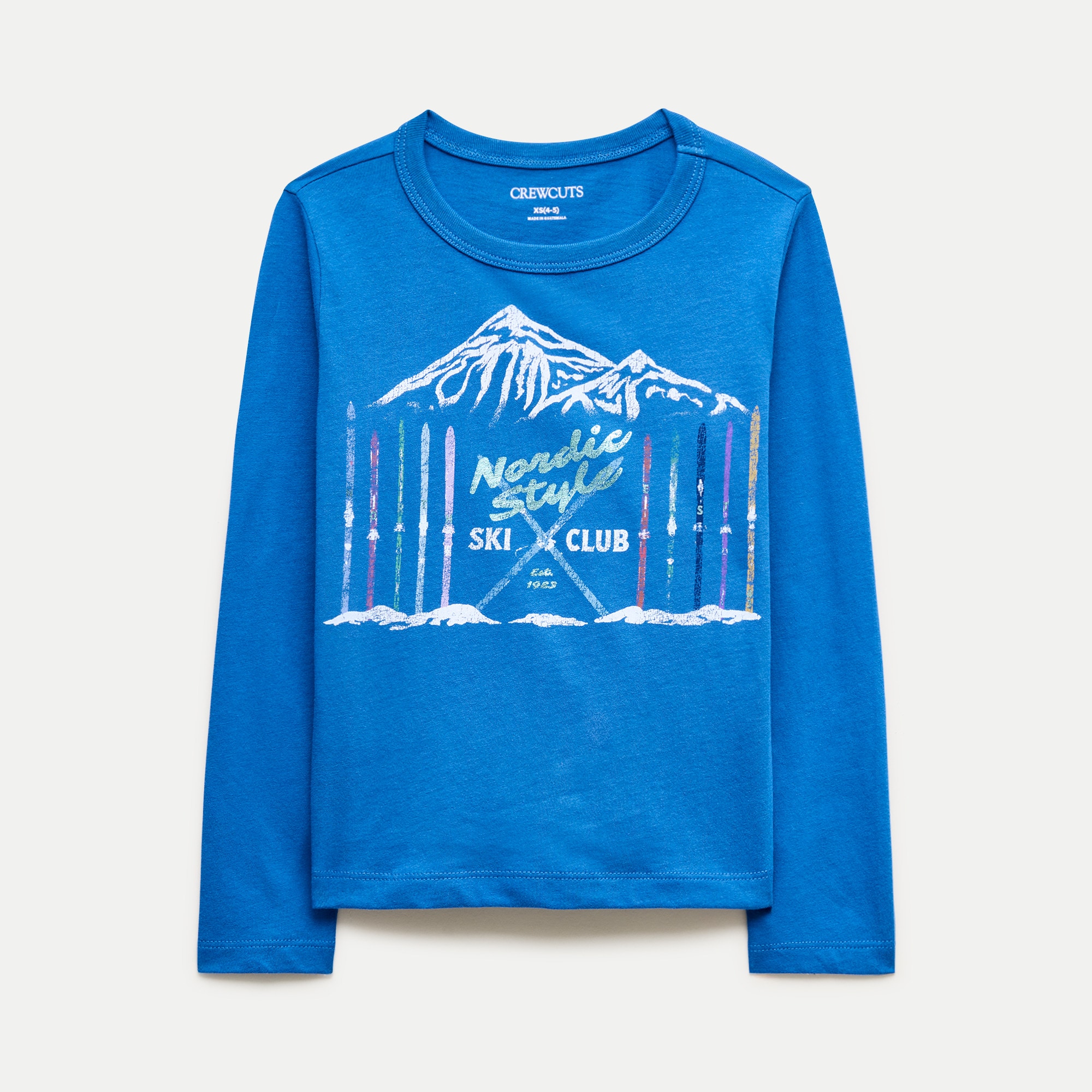Girls' long-sleeve "Ski club" graphic T-shirt in metallic