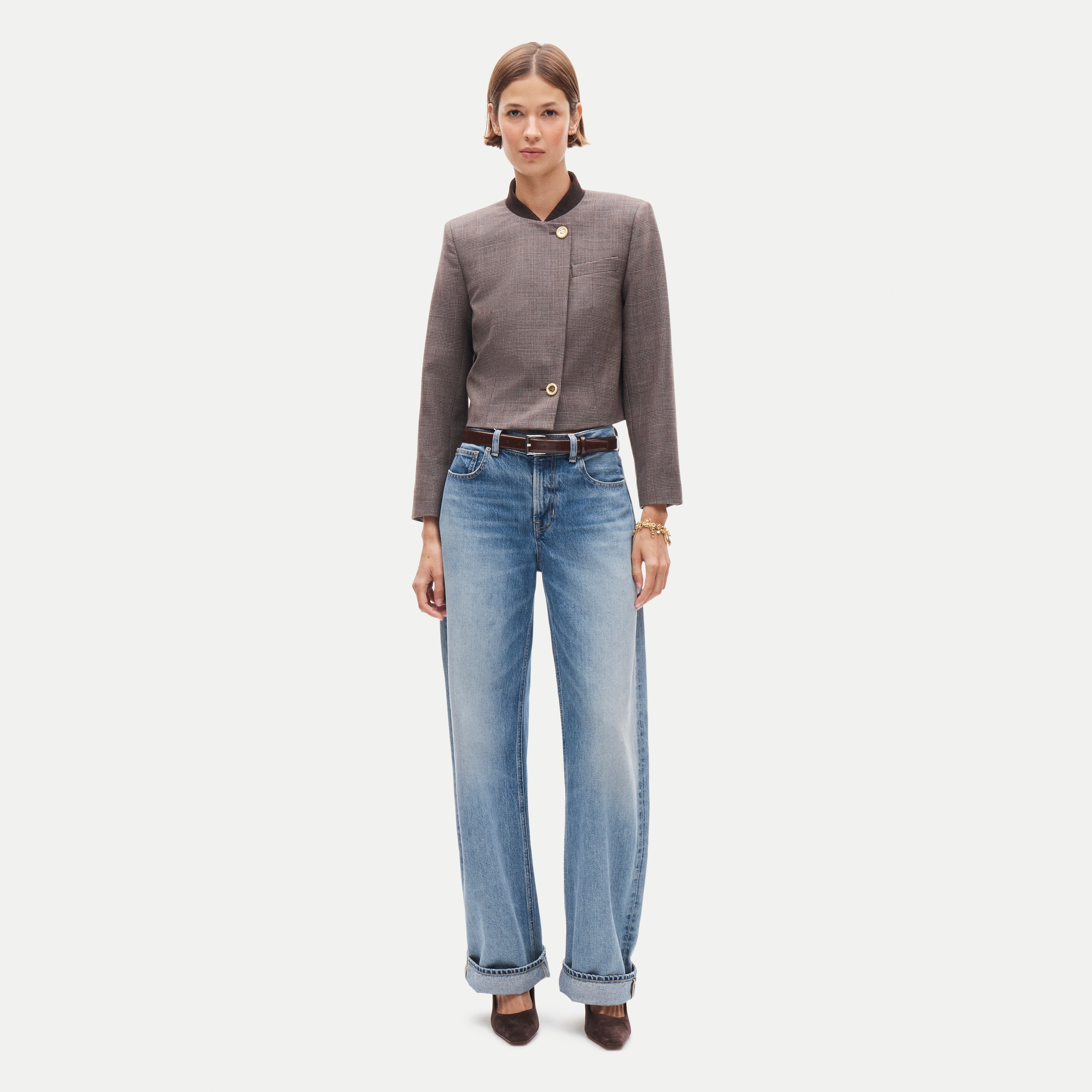Greer lady jacket in plaid wool-blend flannel